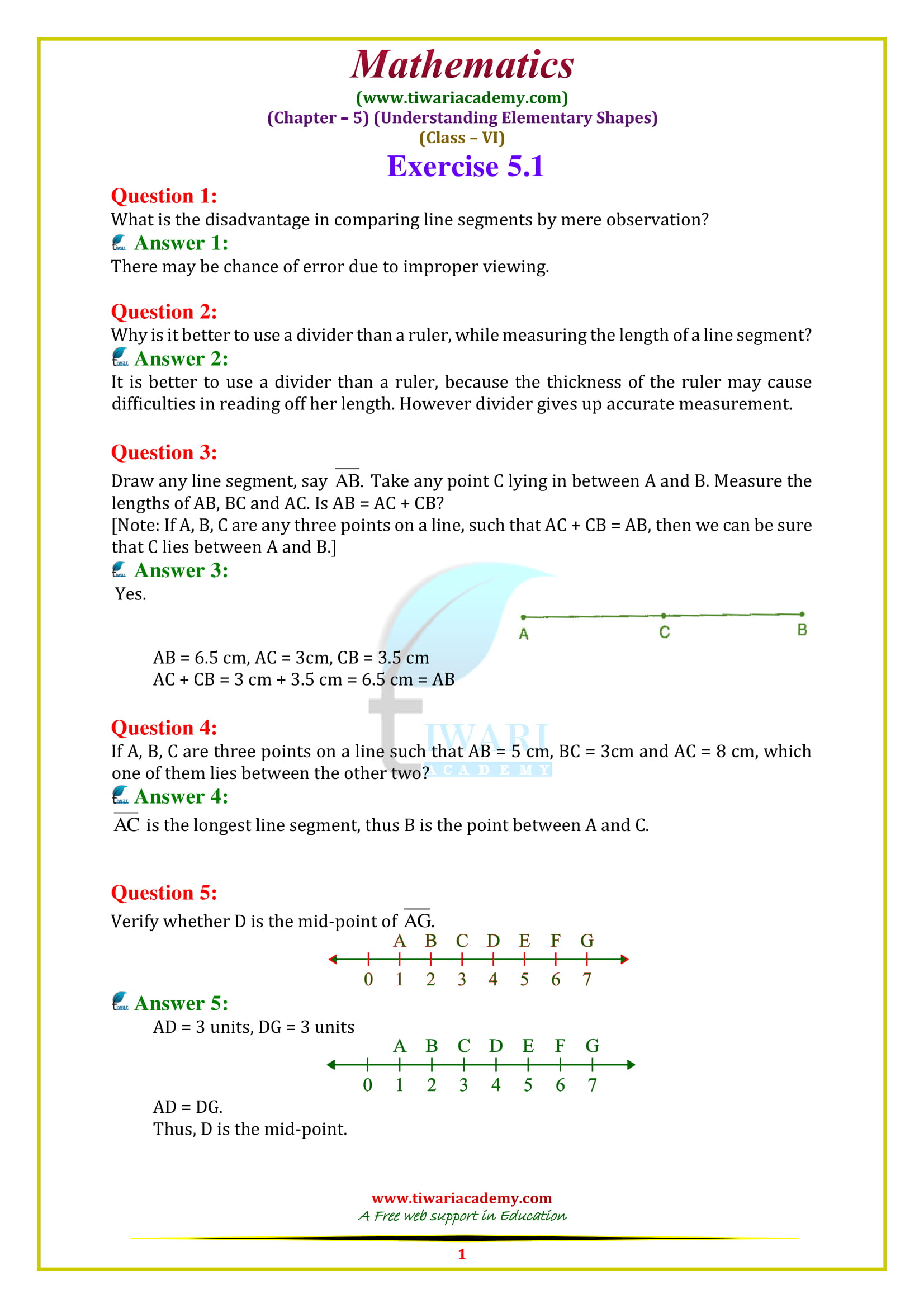 NCERT Solutions for Class 6 Maths Chapter 5 Exercise 5.1 in english medium