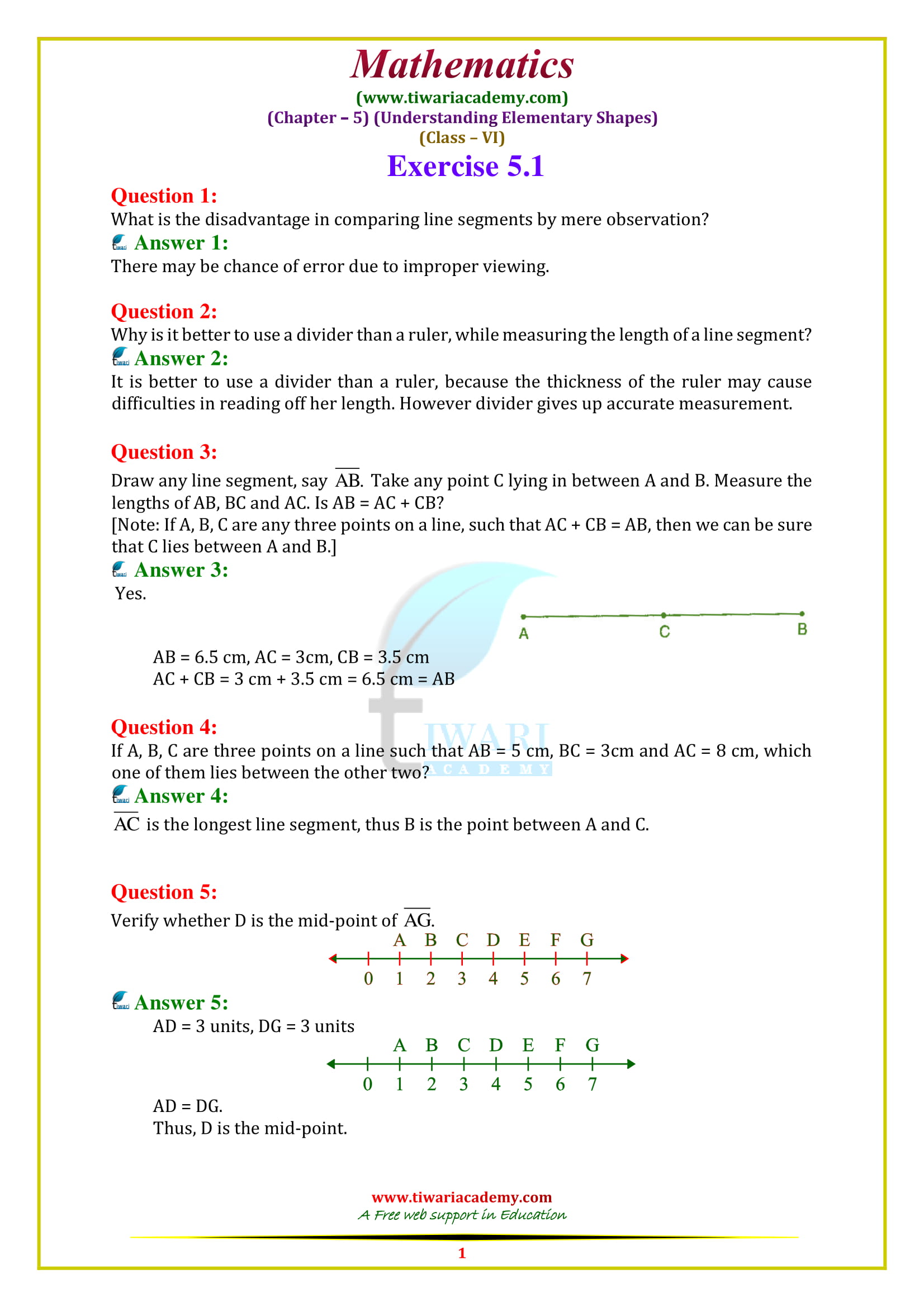 NCERT Solutions for Class 6 Maths Chapter 5 Exercise 5.1 in english medium