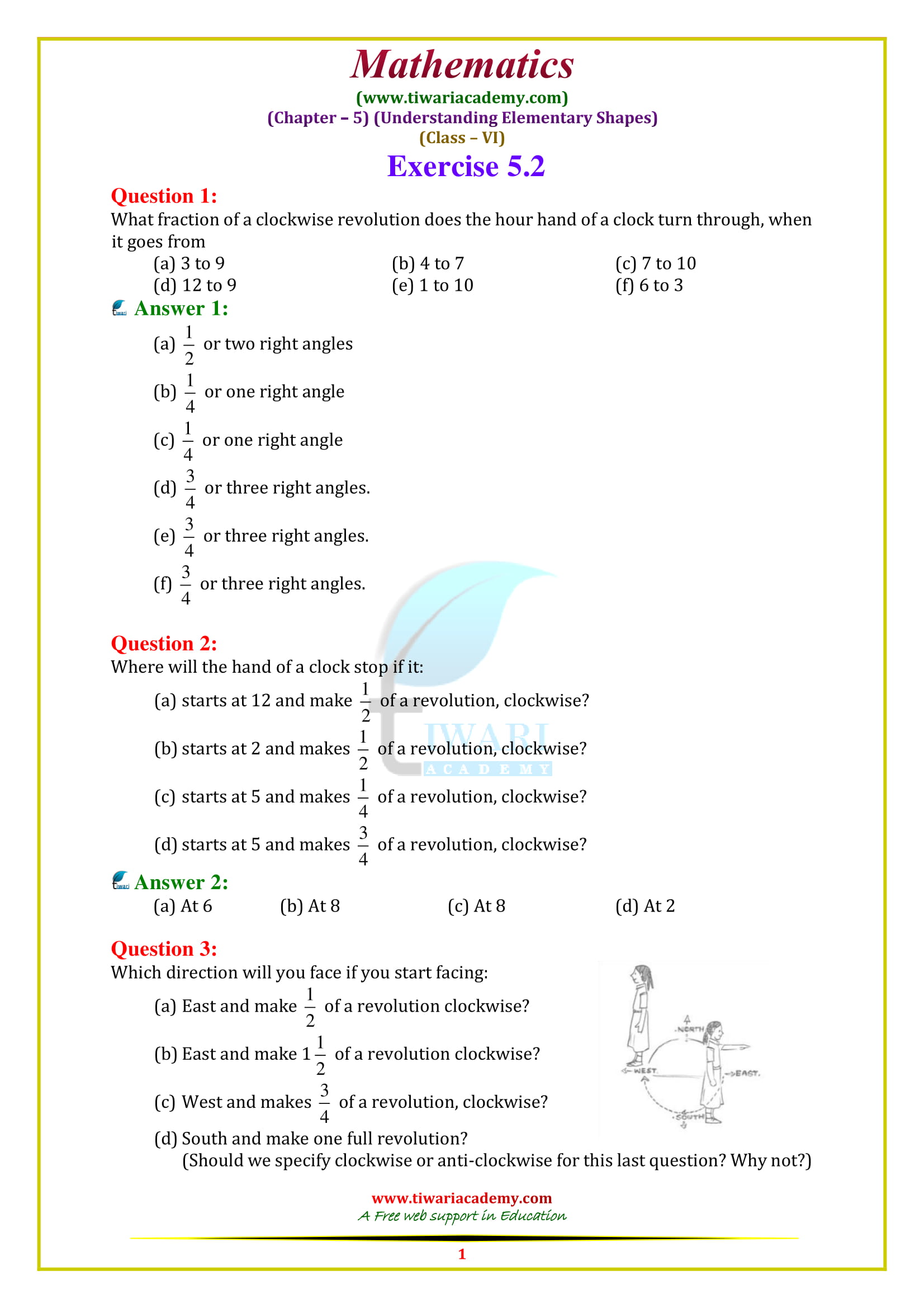 NCERT Solutions for Class 6 Maths Chapter 5 Exercise 5.2 in english medium pdf