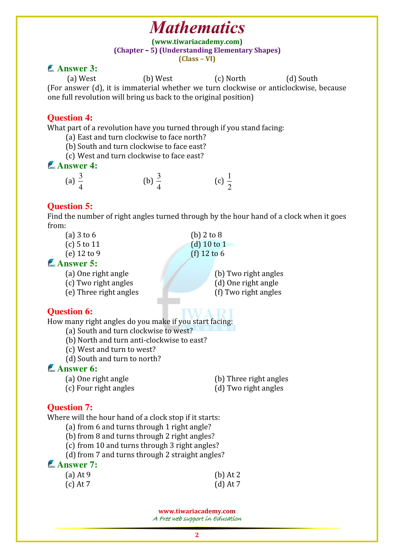 NCERT Solutions for Class 6 Maths Chapter 5 Exercise 5.2 updated for 2018-19