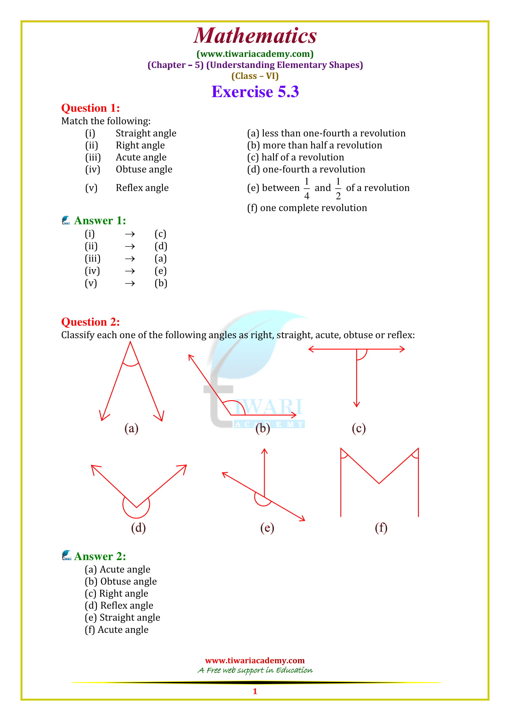 NCERT Solutions for Class 6 Maths Chapter 5 Exercise 5.3