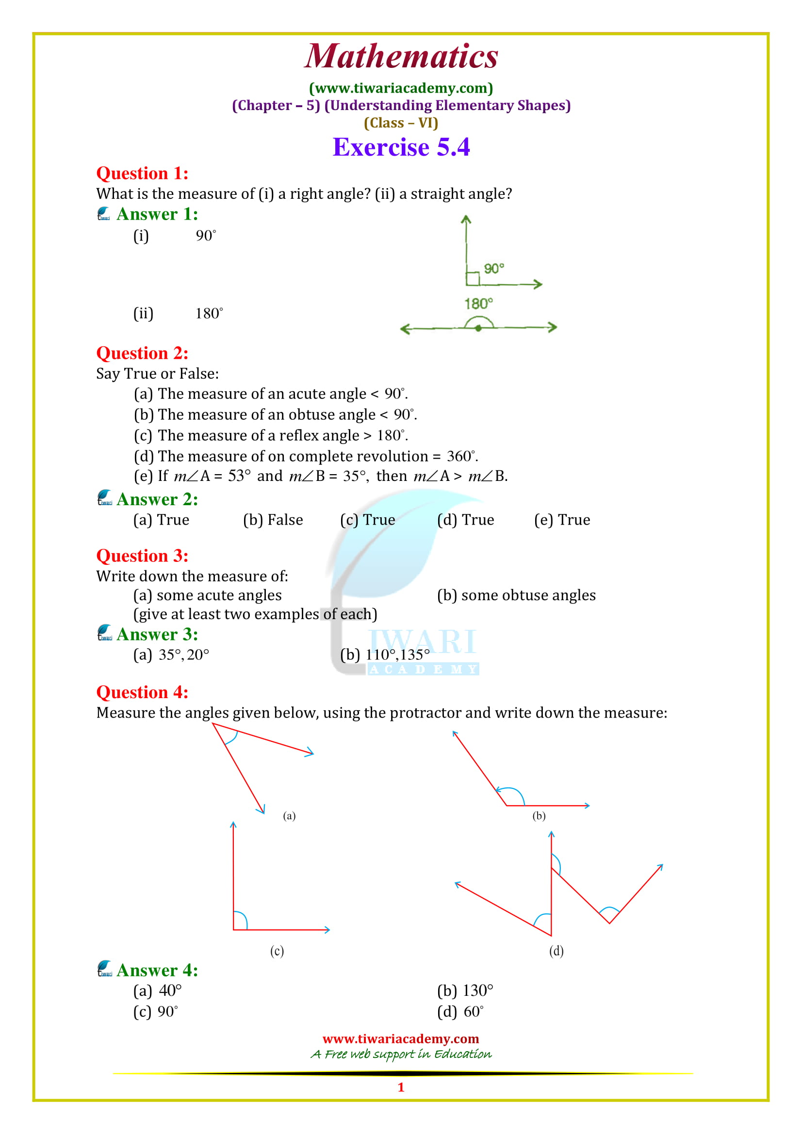 NCERT Solutions for Class 6 Maths Chapter 5 Exercise 5.4 in PDF form free download
