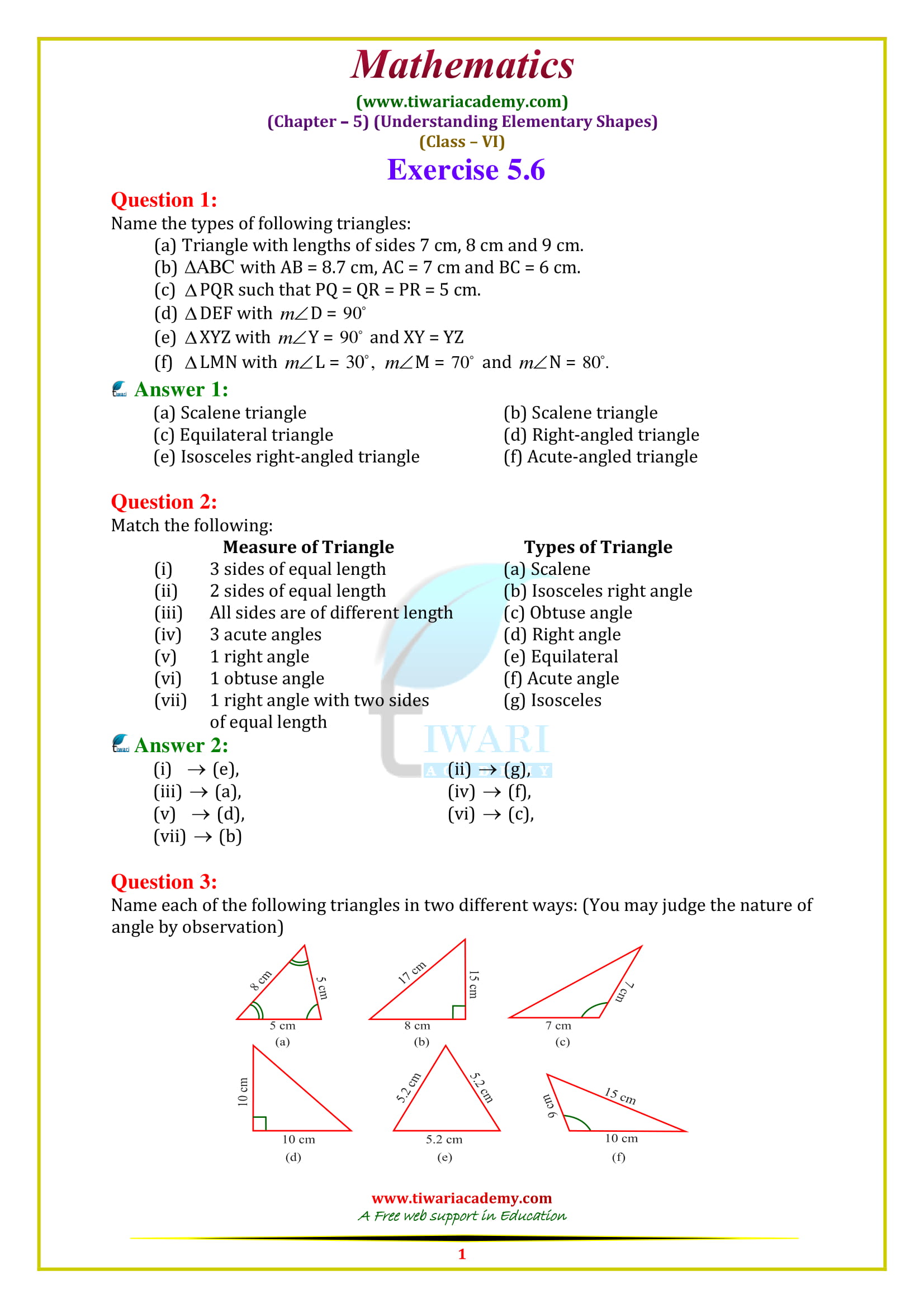 NCERT Solutions for Class 6 Maths Chapter 5 Exercise 5.6 in english medium