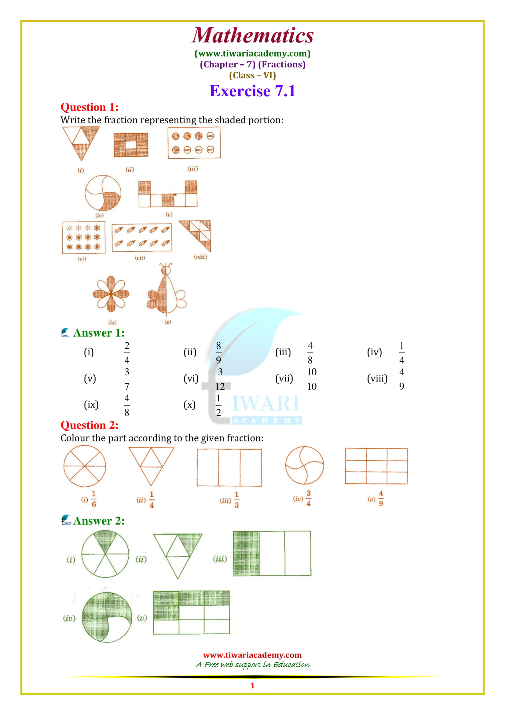NCERT Solutions for Class 6 Maths Chapter 7 Exercise 7.1 in english medium