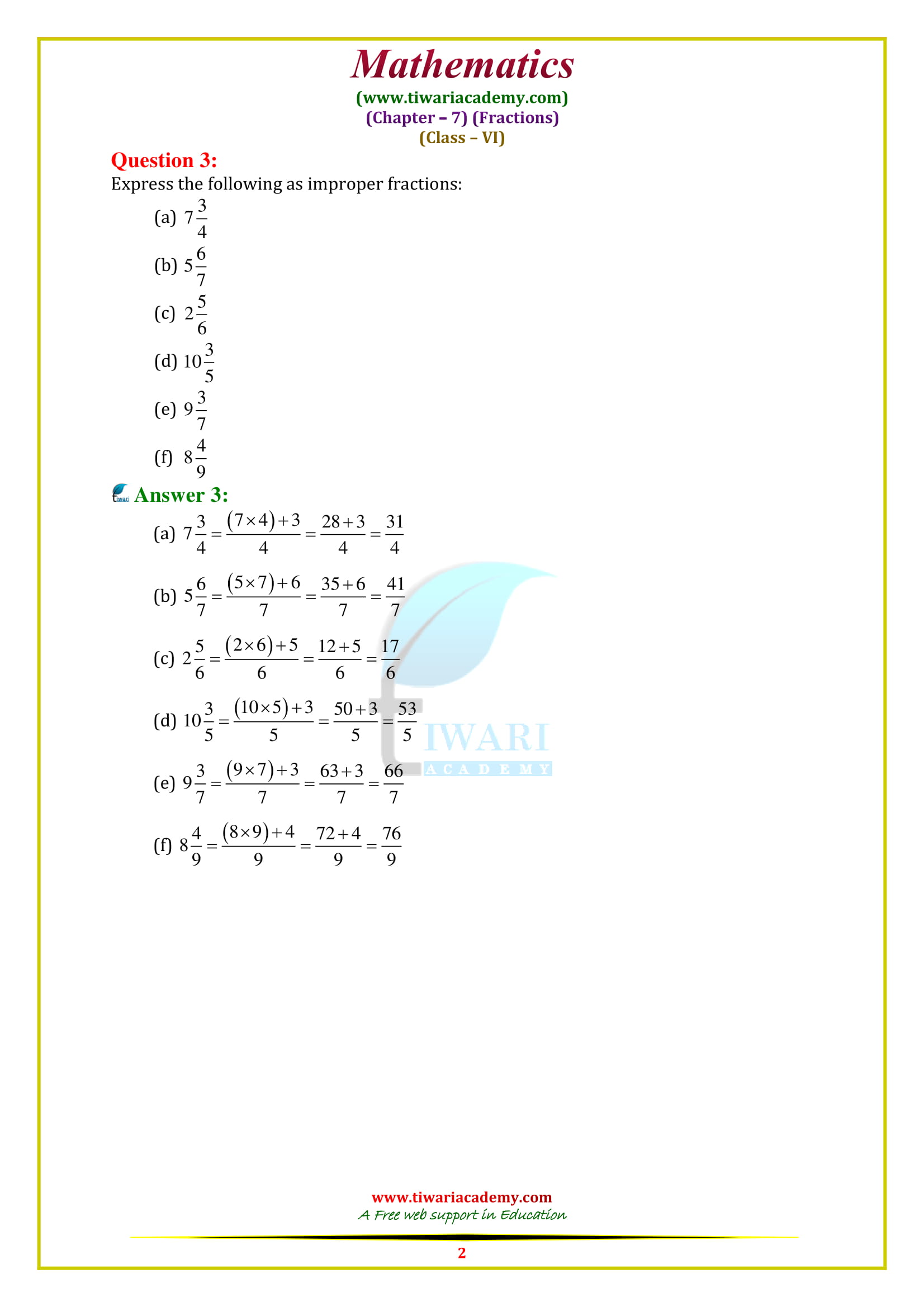 NCERT Solutions for Class 6 Maths Chapter 7 Exercise 7.2 in pdf download free