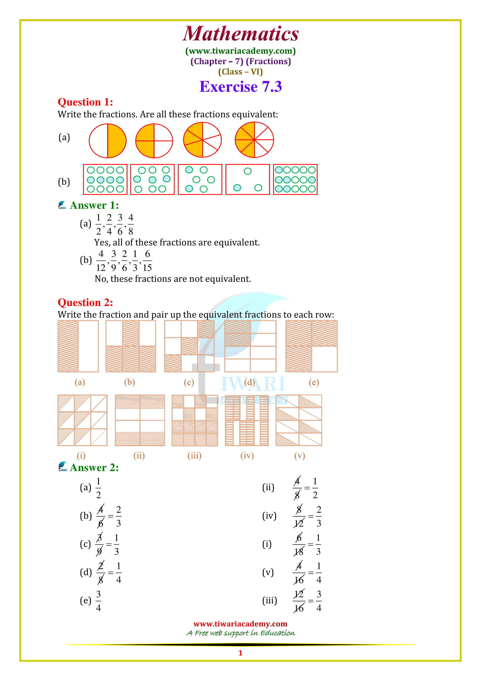 NCERT Solutions for Class 6 Maths Chapter 7 Exercise 7.3