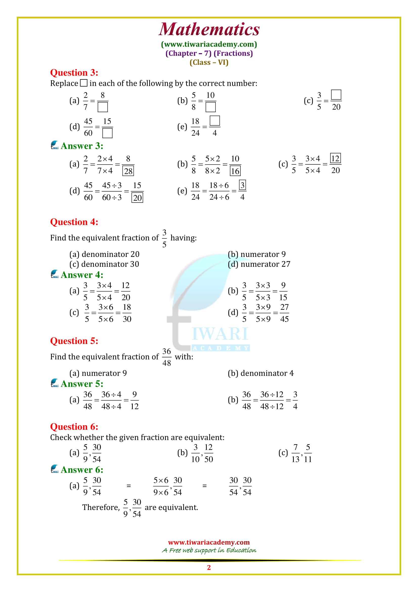 NCERT Solutions for Class 6 Maths Chapter 7 Exercise 7.3 updated for all boards students