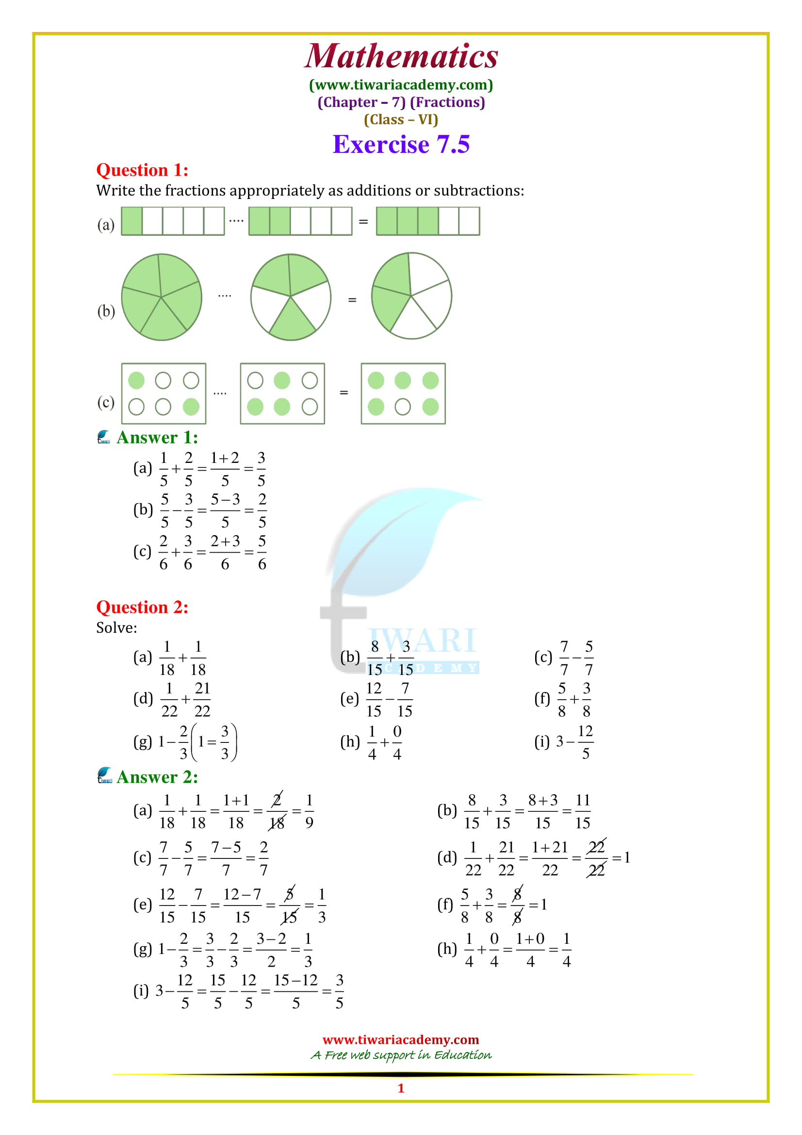NCERT Solutions for Class 6 Maths Chapter 7 Exercise 7.5