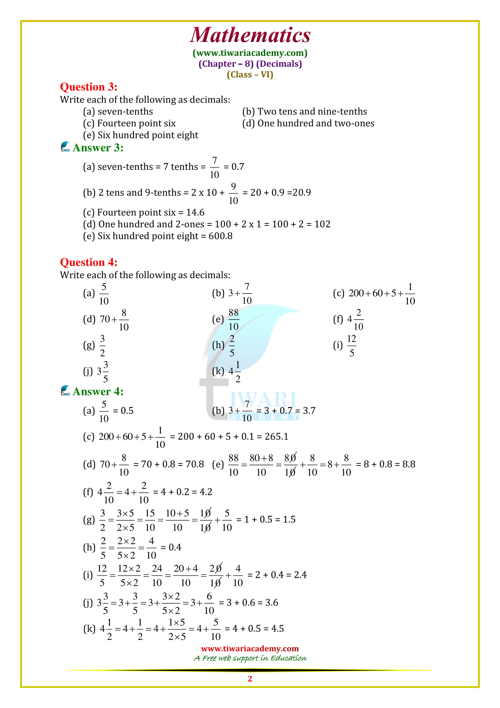 NCERT Solutions for Class 6 Maths Chapter 8 Exercise 8.1