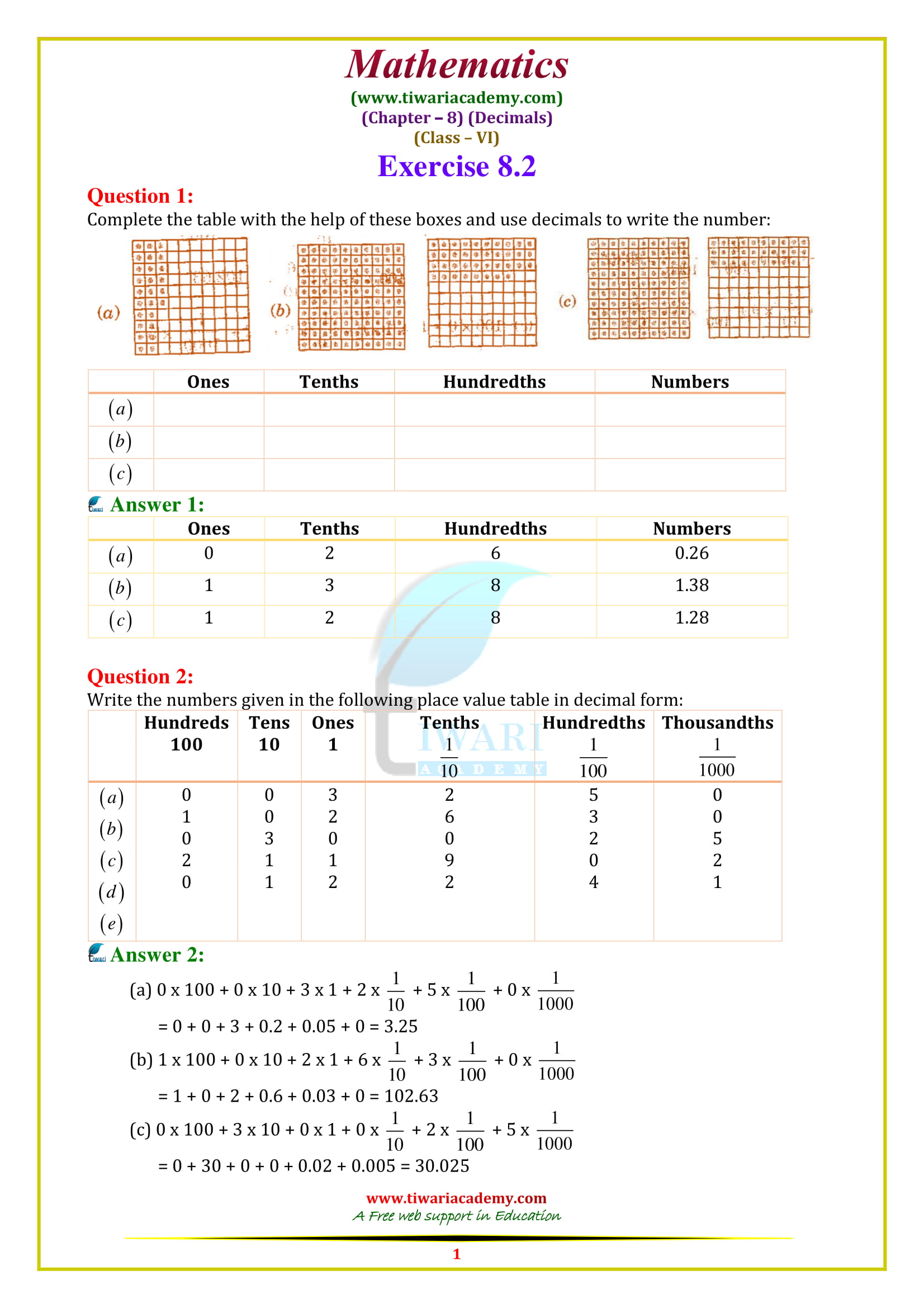 NCERT Solutions for Class 6 Maths Chapter 8 Exercise 8.2