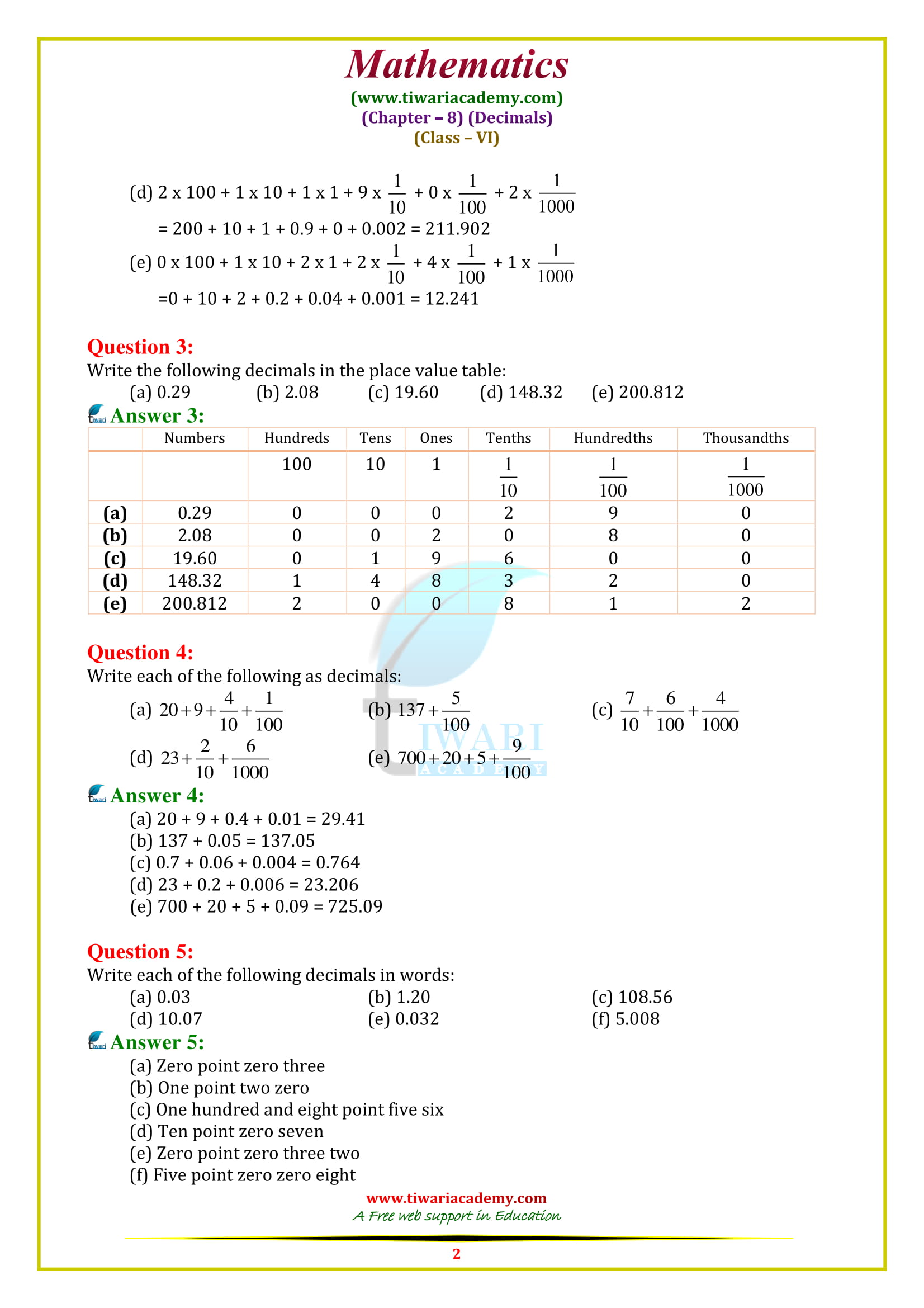 NCERT Solutions for Class 6 Maths Chapter 8 Exercise 8.2 in pdf form free download