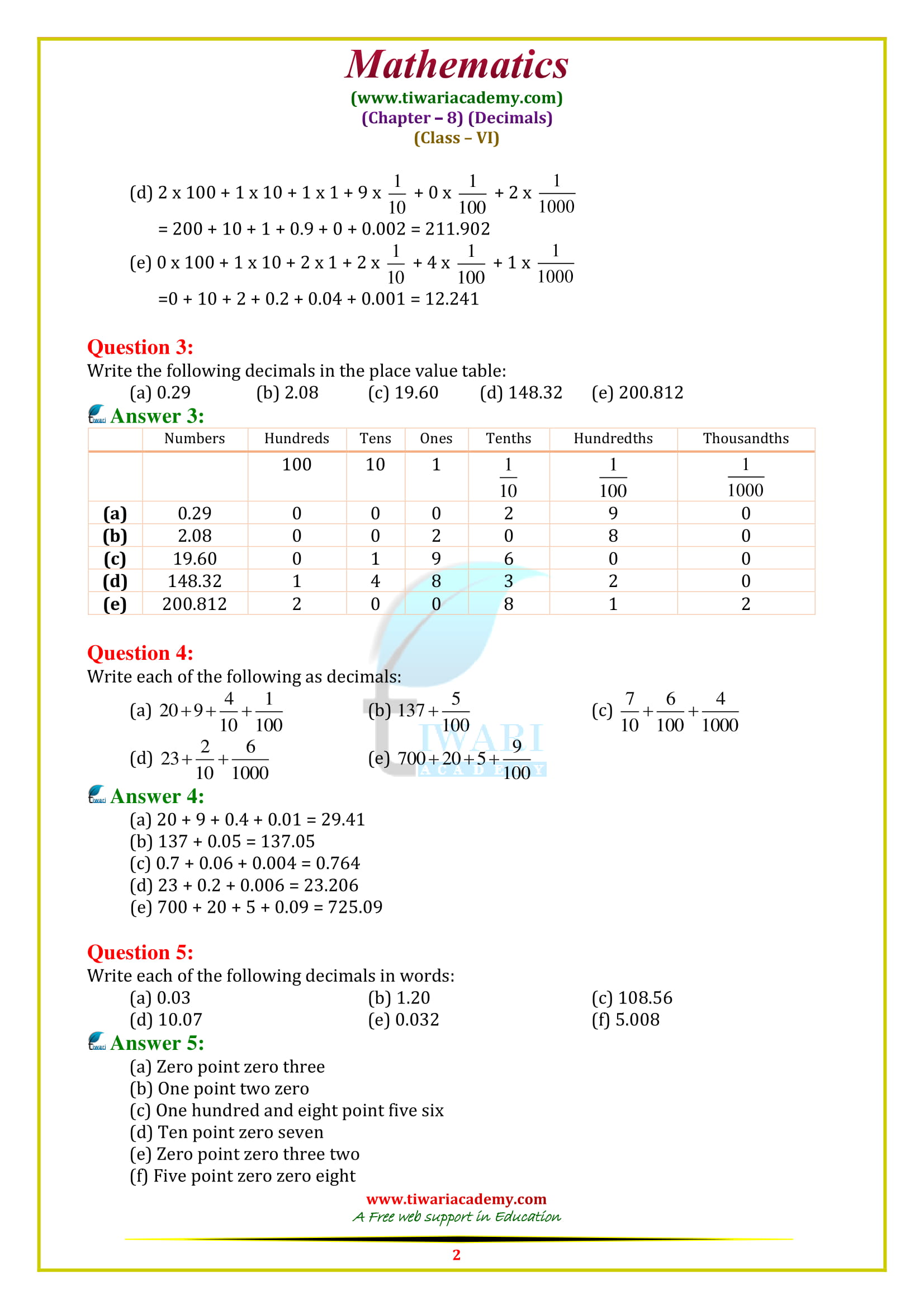 NCERT Solutions for Class 6 Maths Chapter 8 Exercise 8.2 in pdf form free download