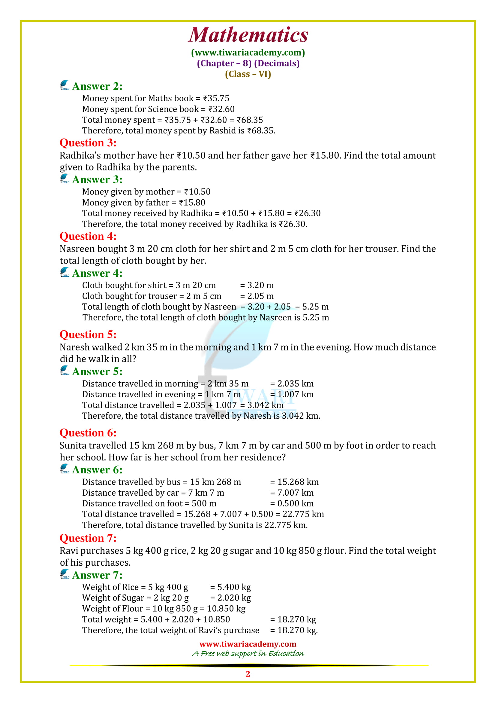 NCERT Solutions for Class 6 Maths Chapter 8 Exercise 8.5 in free pdf download
