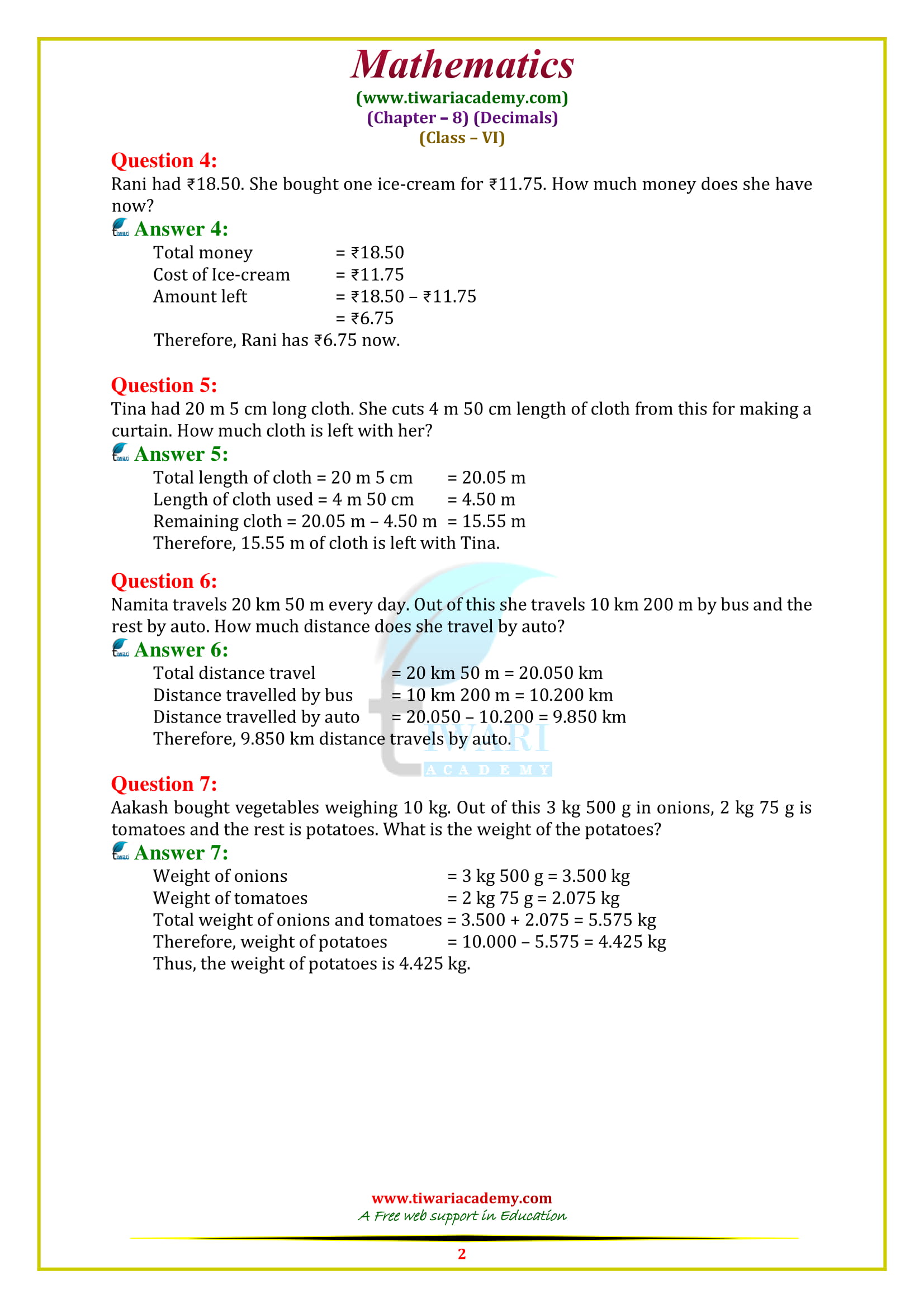 NCERT Solutions for Class 6 Maths Chapter 8 Exercise 8.6 pdf all question download