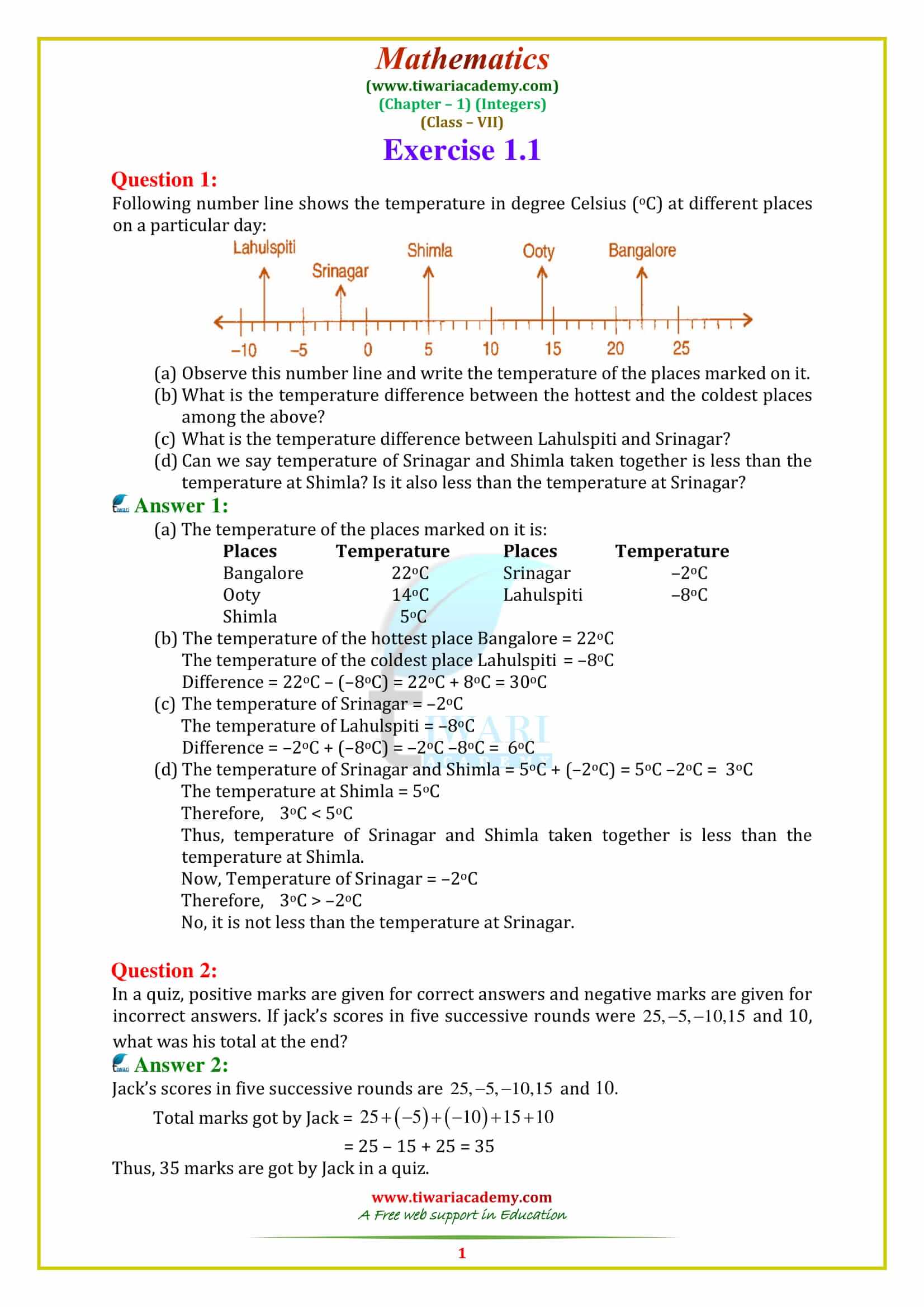 assignment of maths class 7