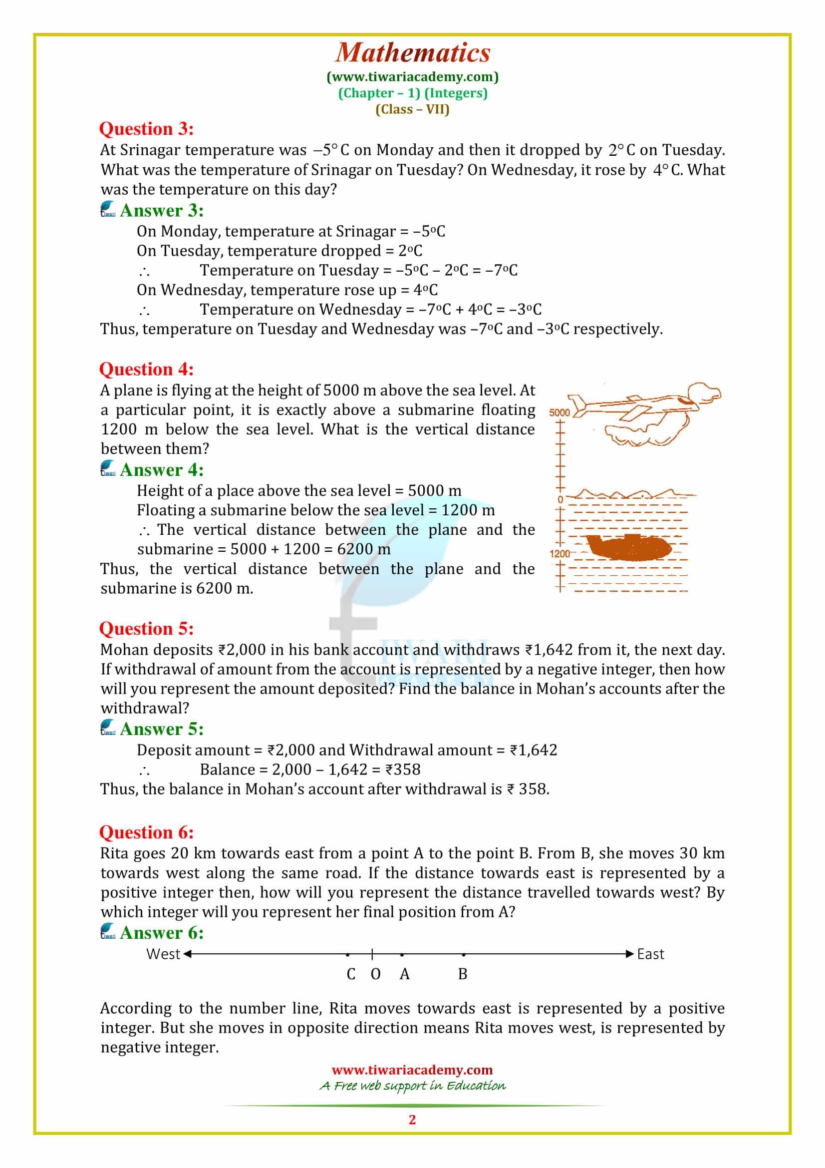 NCERT Solutions for Class 7 Maths Chapter 1 Integers all exercises