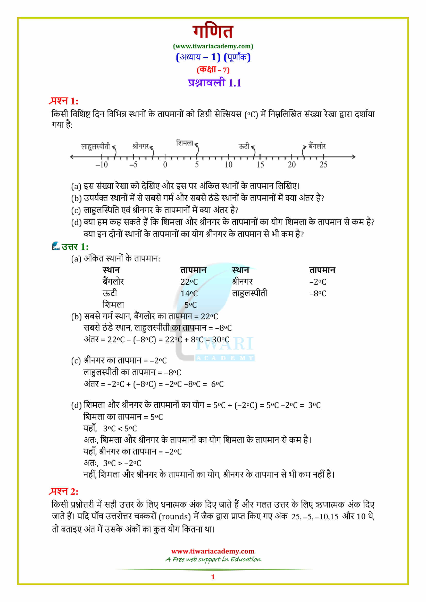NCERT Solutions for Class 7 Maths Chapter 1 Integers for 2022-2023.