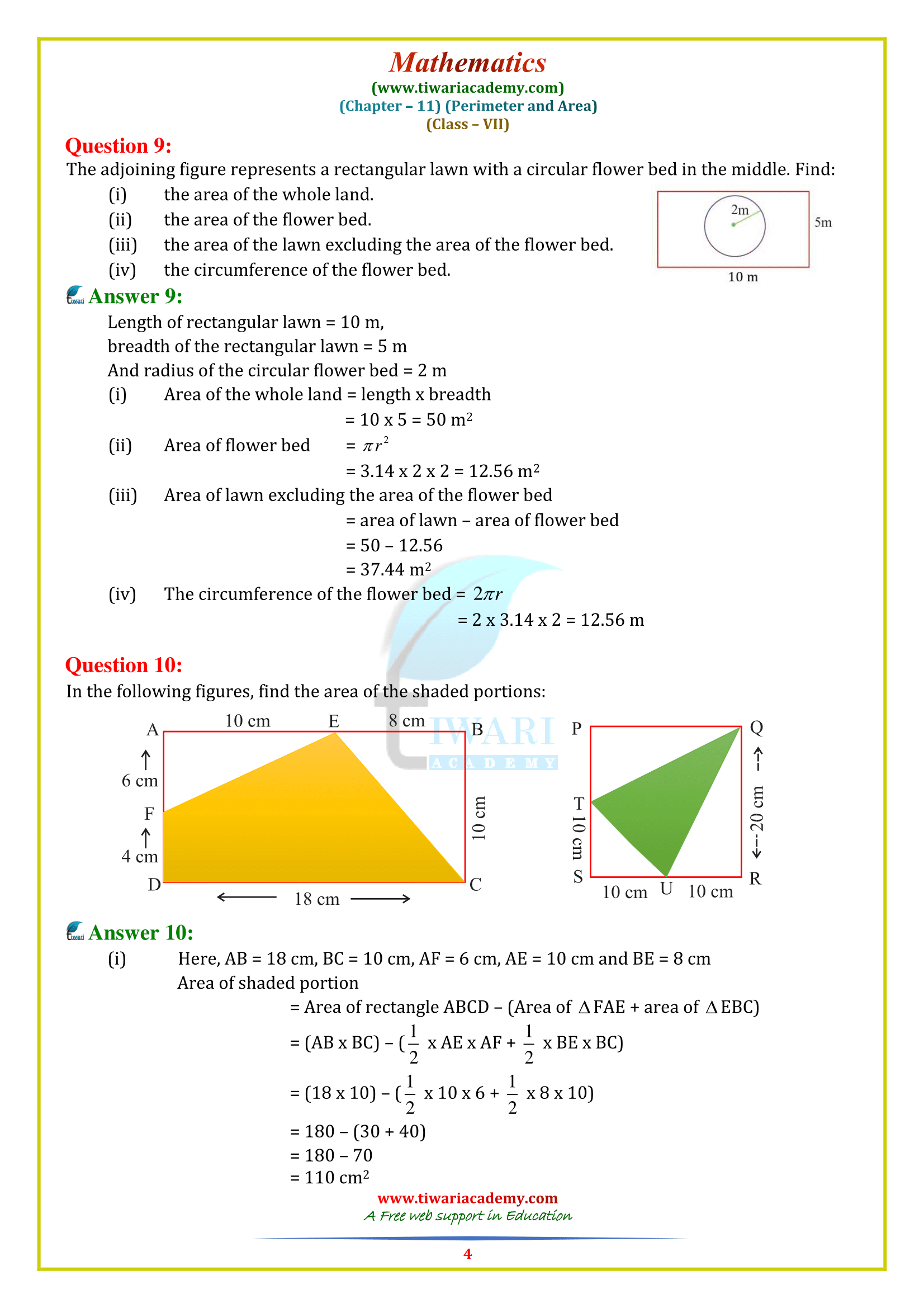 NCERT Solutions for Class 7 Maths Chapter 11 Perimeter and Area
