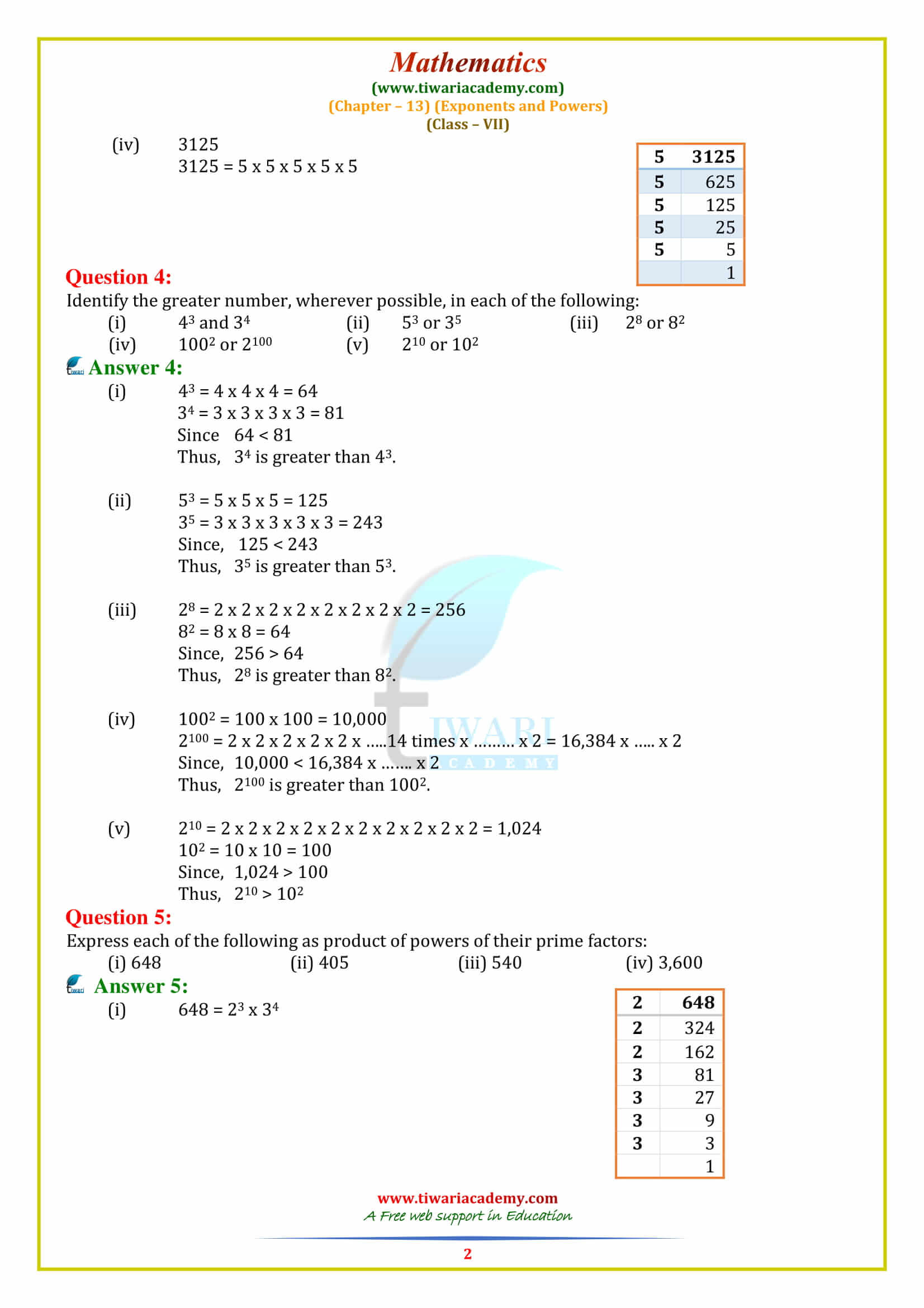 NCERT Solutions for Class 7 Maths Chapter 13 Exponents and Powers Exercise 13.1 in pdf download free