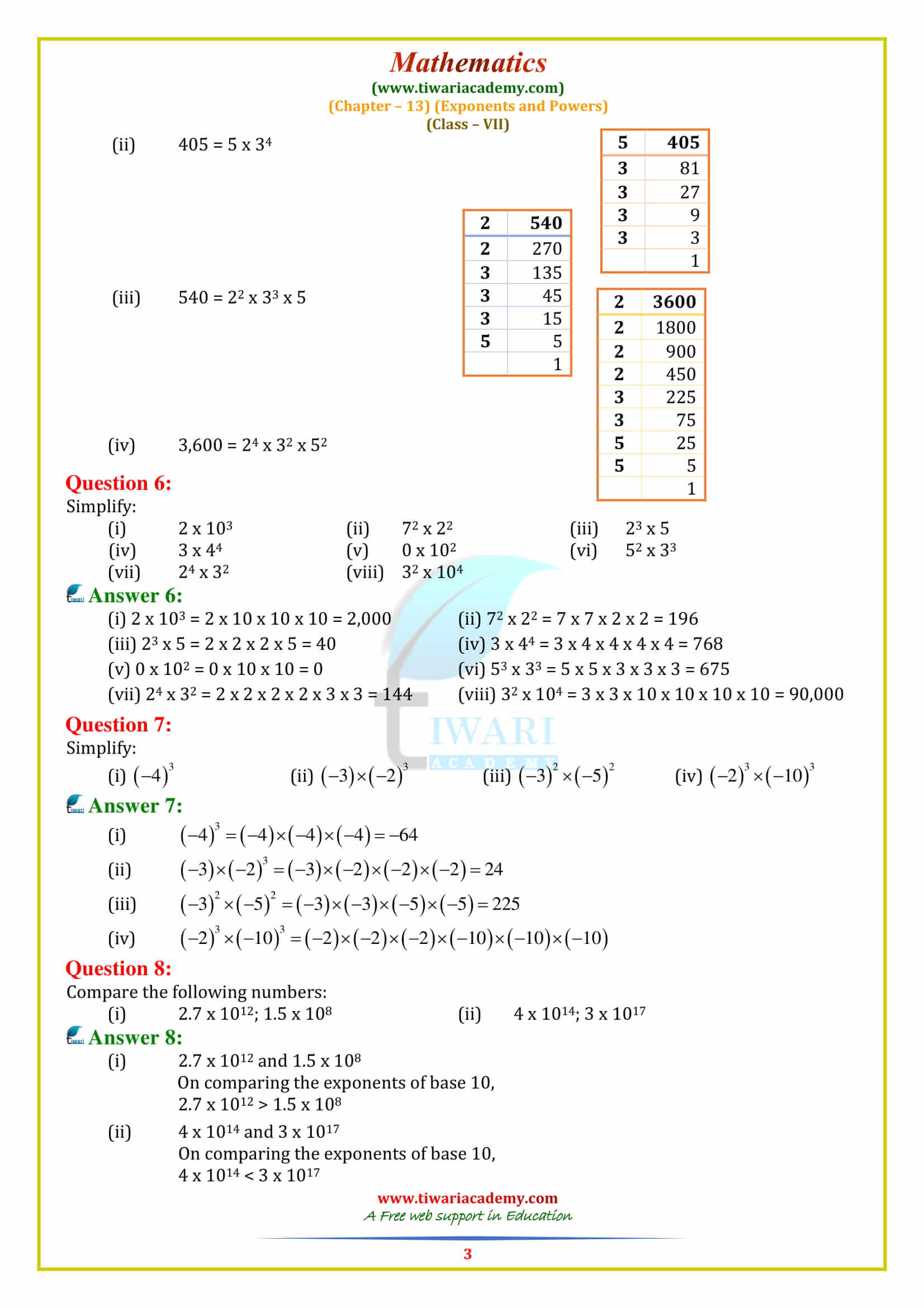 NCERT Solutions for Class 7 Maths Chapter 13 Exponents and Powers Exercise 13.1 in english medium