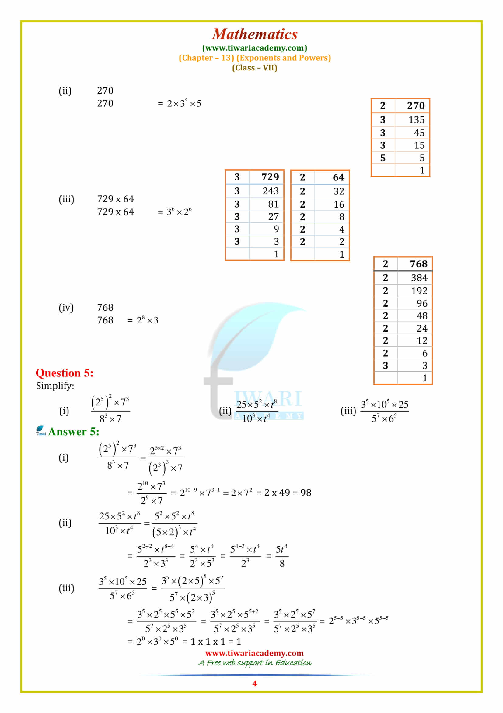 Class 7 Maths Chapter 13 Exponents and Powers Exercise 13.2 solutions in English updated for 2019