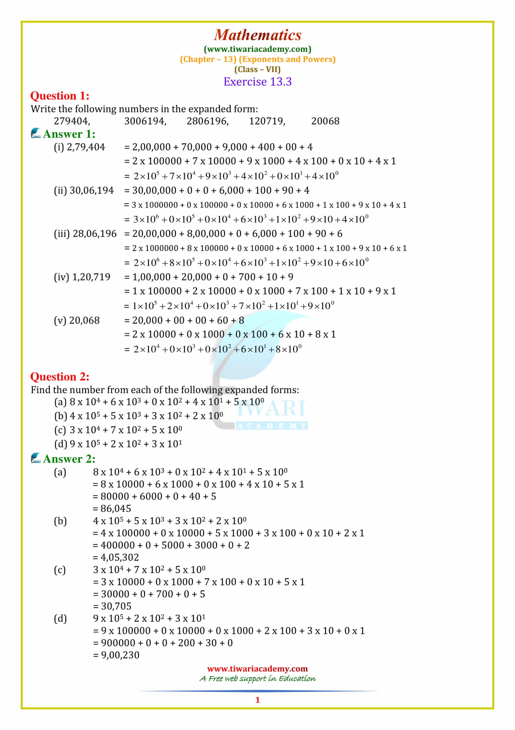 Class 7 Maths Chapter 13 Exercise 13.3 Solutions