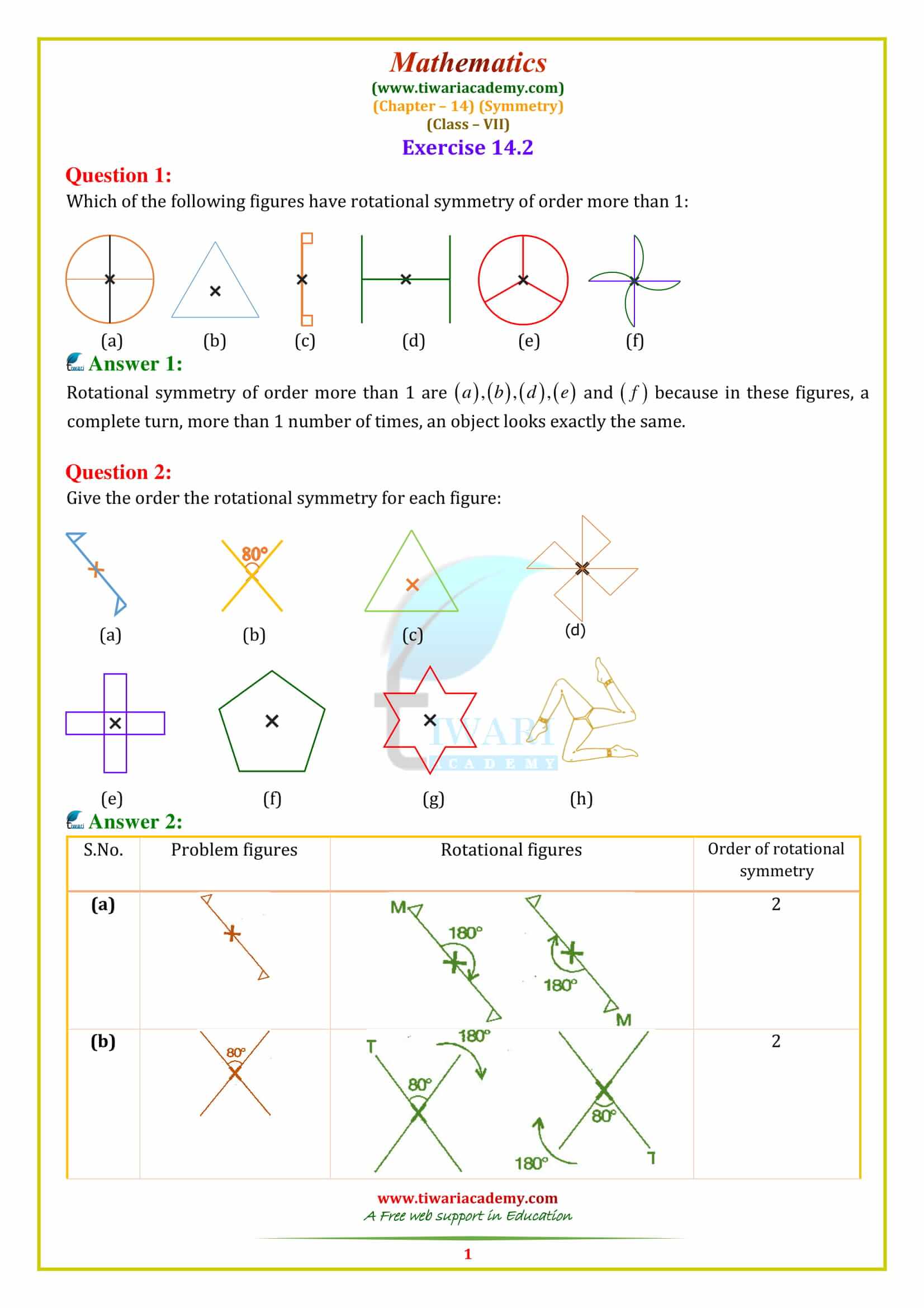 NCERT Solutions for Class 7 Maths Chapter 14 Symmetry Exercise 14.2