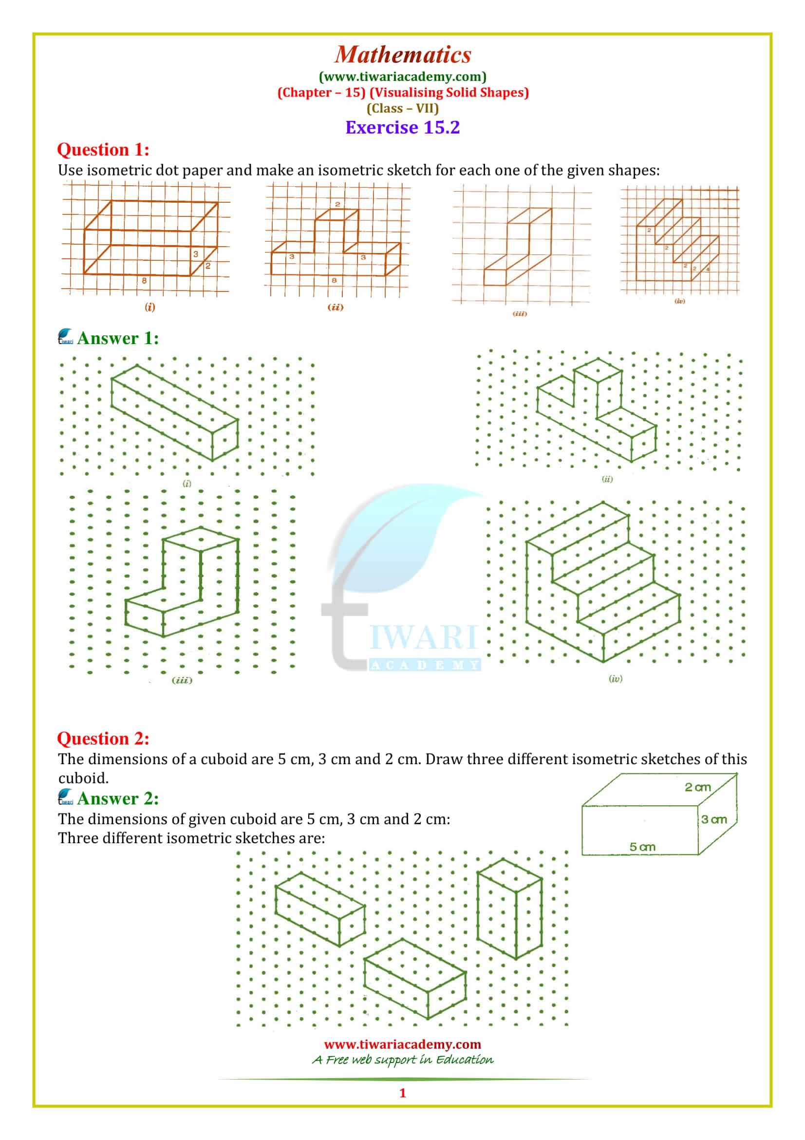 NCERT Solutions for Class 7 Maths Chapter 15 VISUALISING SOLID SHAPES Exercise 15.2