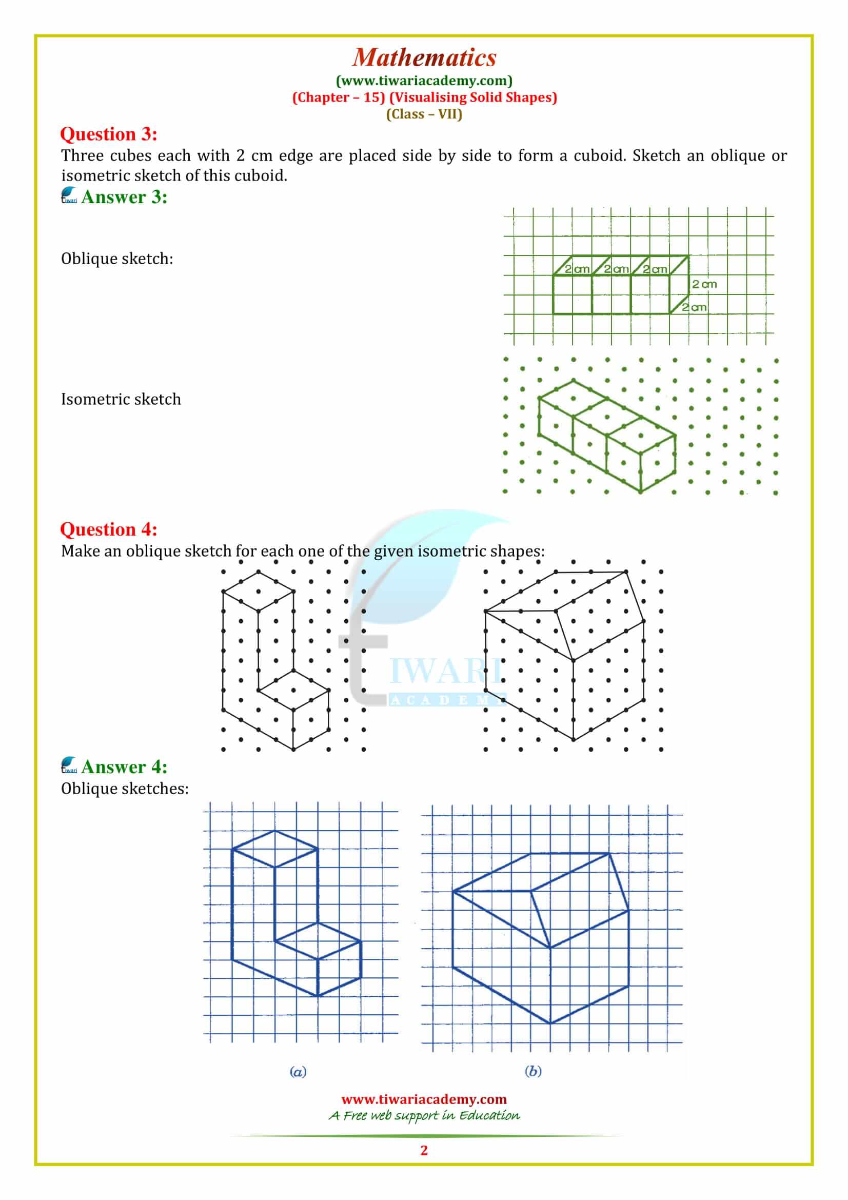 NCERT Solutions for Class 7 Maths Chapter 15 VISUALISING SOLID SHAPES Exercise 15.2 in english medium