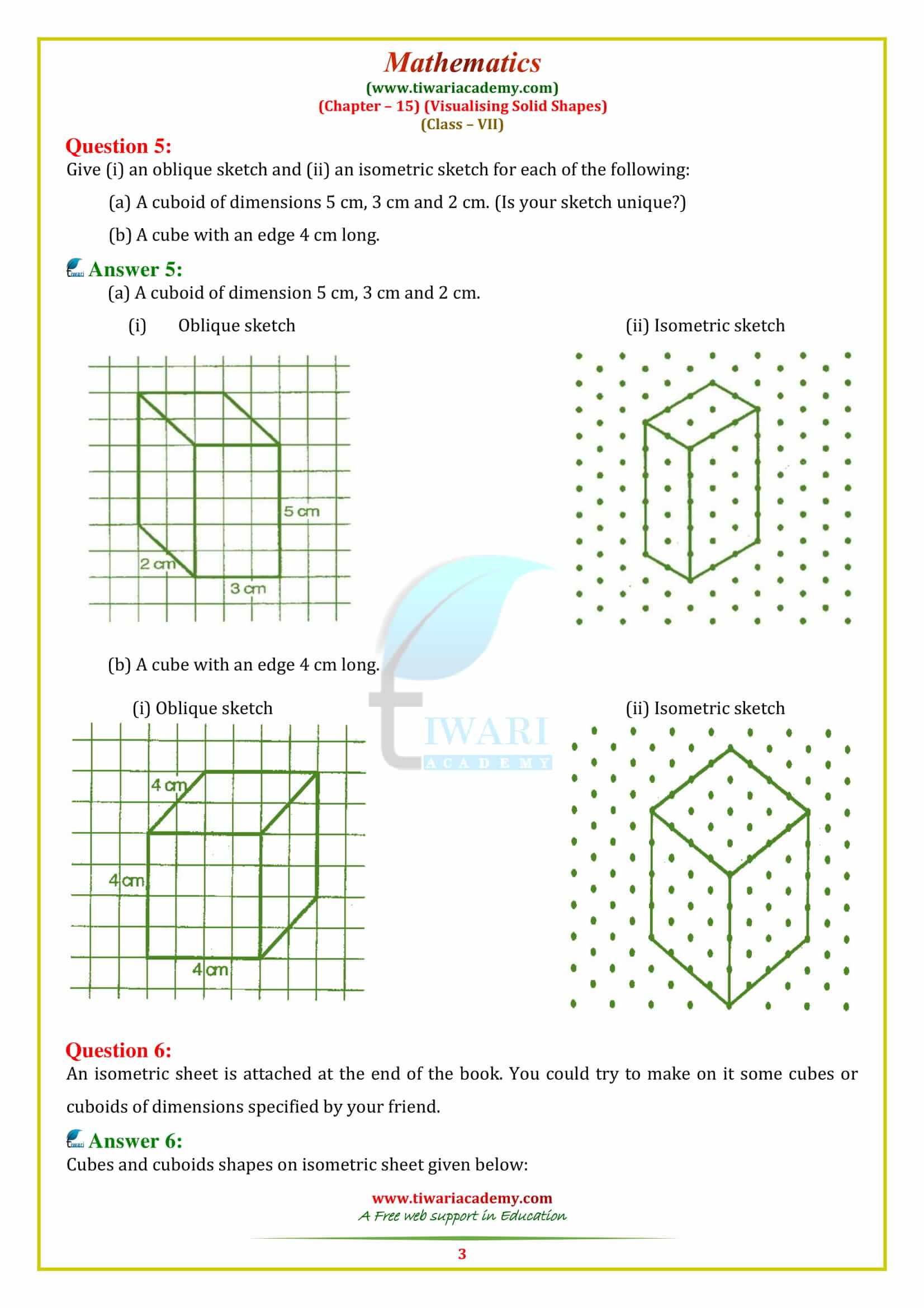 NCERT Solutions for Class 7 Maths Chapter 15 VISUALISING SOLID SHAPES Exercise 15.2 for mp and cbse board