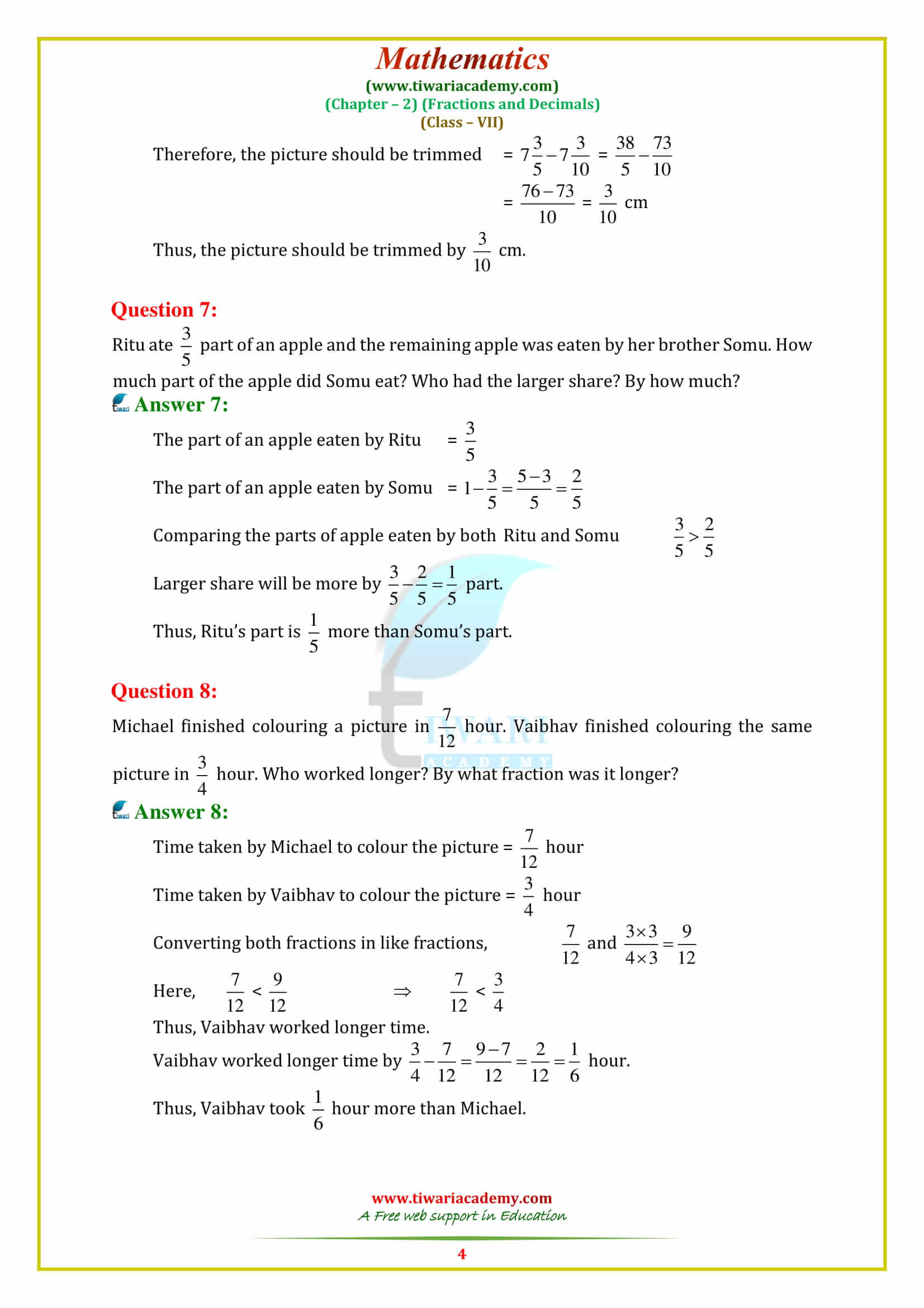 NCERT Solutions for Class 7 Maths Chapter 2 Exercise 2.1 in english medium
