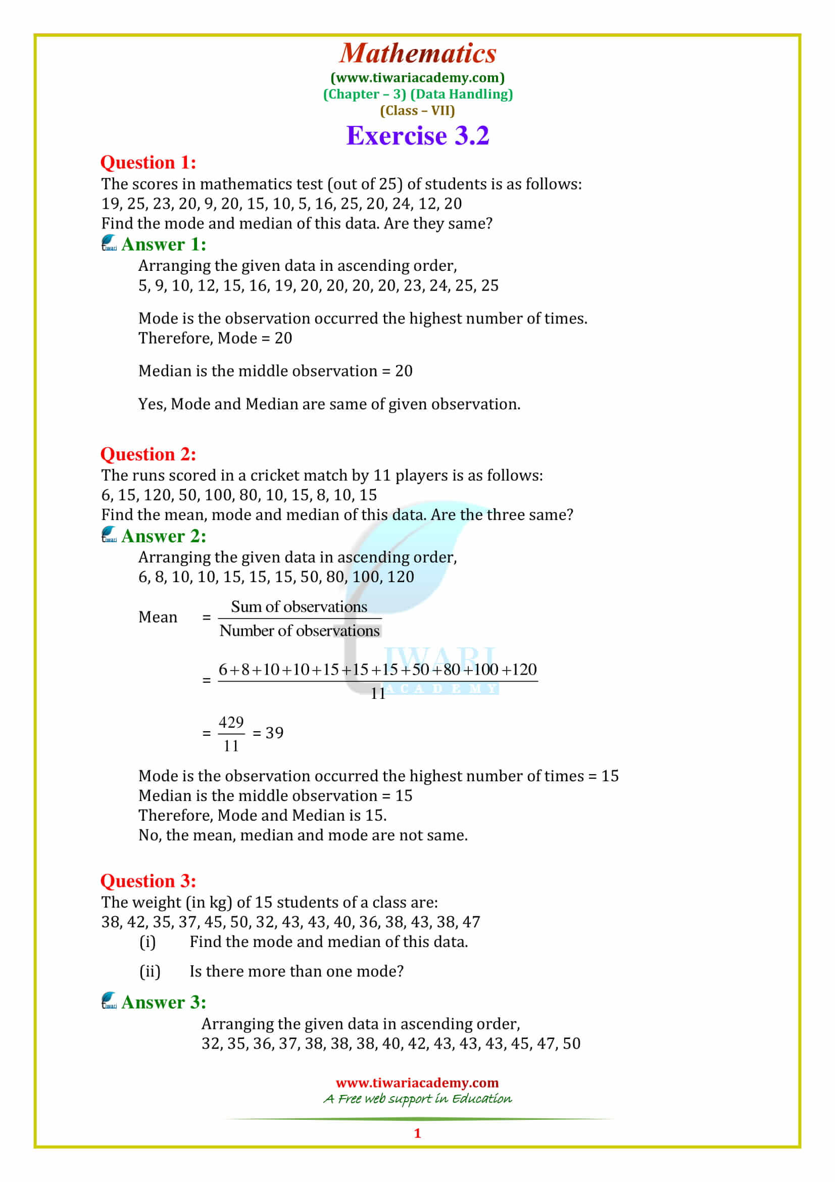NCERT Solutions for Class 7 Maths Chapter 3 Exercise 3.2