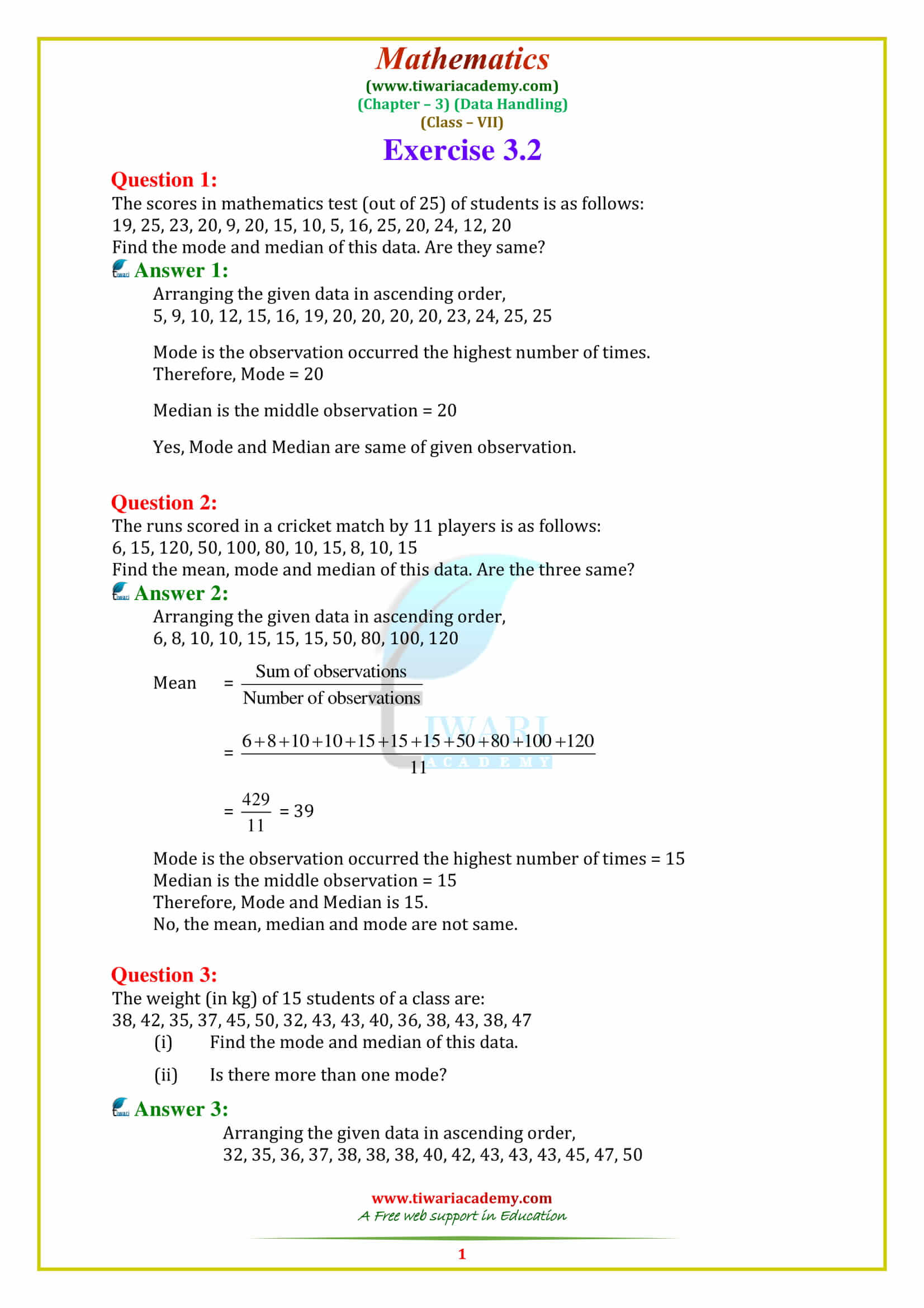 NCERT Solutions for Class 7 Maths Chapter 3 Exercise 3.2