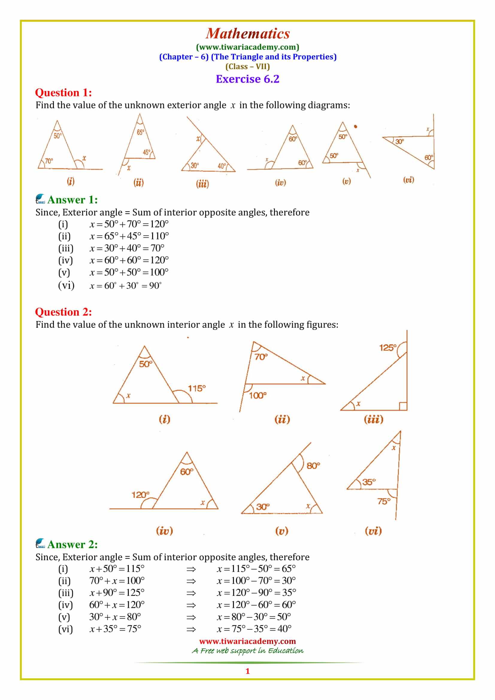 NCERT Solutions for Class 7 Maths Chapter 6 Triangle and its Properties Exercise 6.2