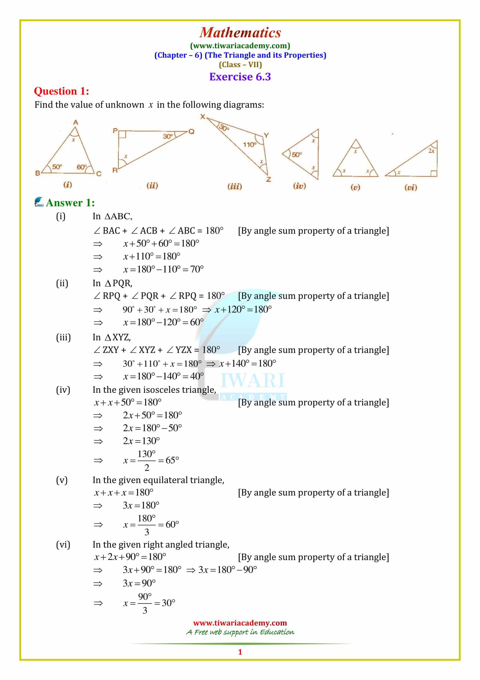 NCERT Solutions for Class 7 Maths Chapter 6 Triangle and its Properties Exercise 6.3