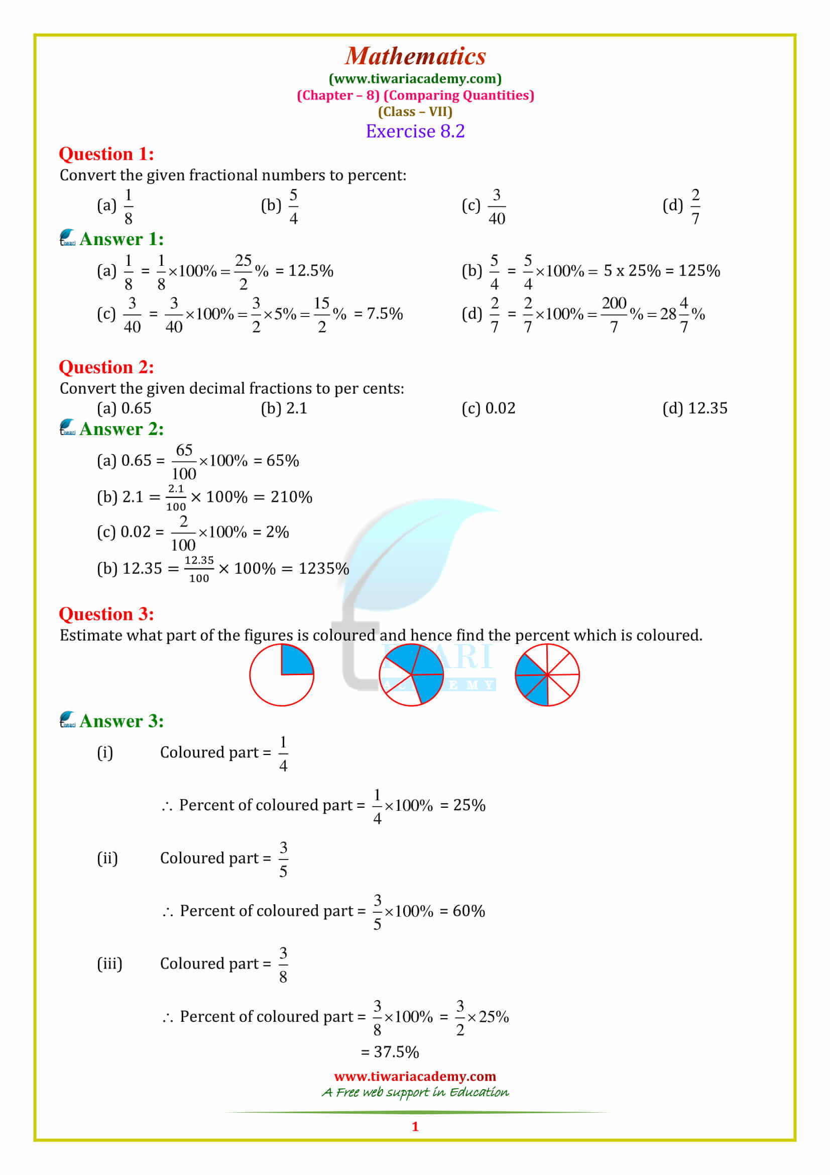 NCERT Solutions for Class 7 Maths Chapter 8 Comparing Quantities Exercise 8.2