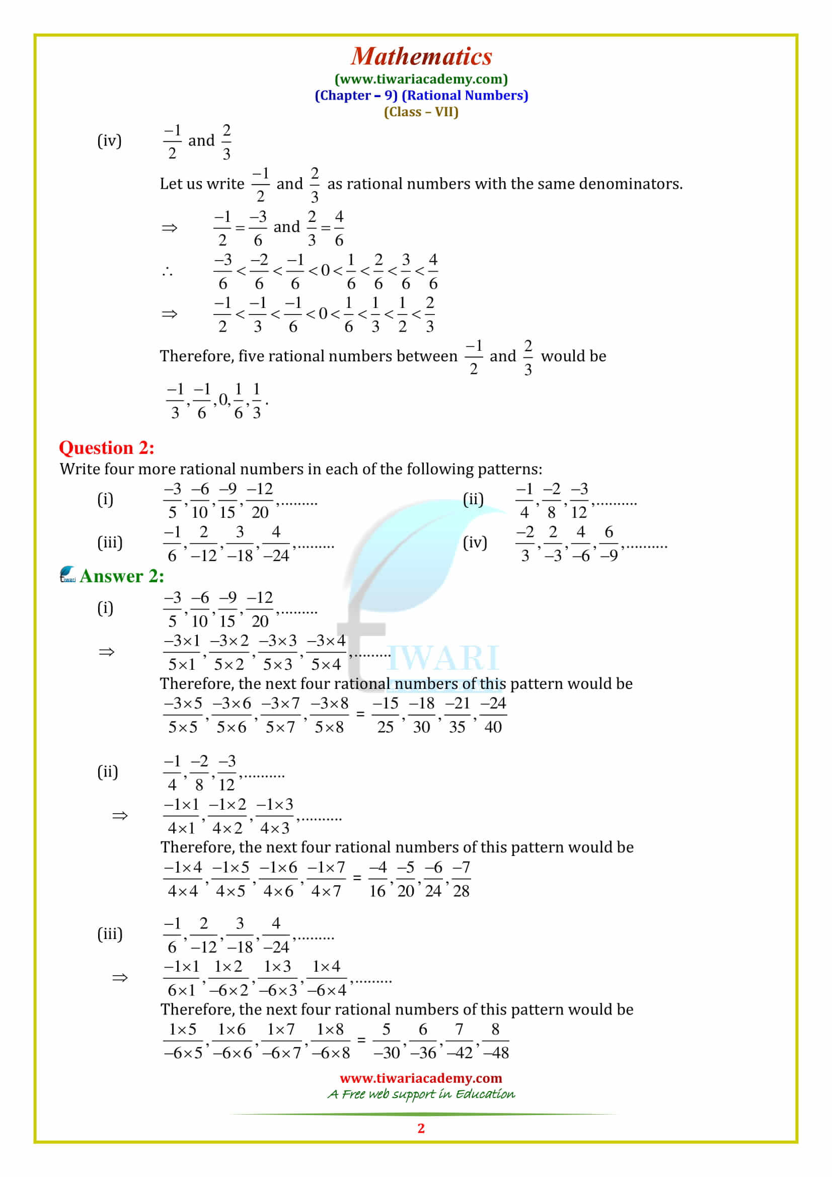 NCERT Solutions for Class 7 Maths Chapter 9 Rational Numbers Exercise 9.1 in english medium pdf free