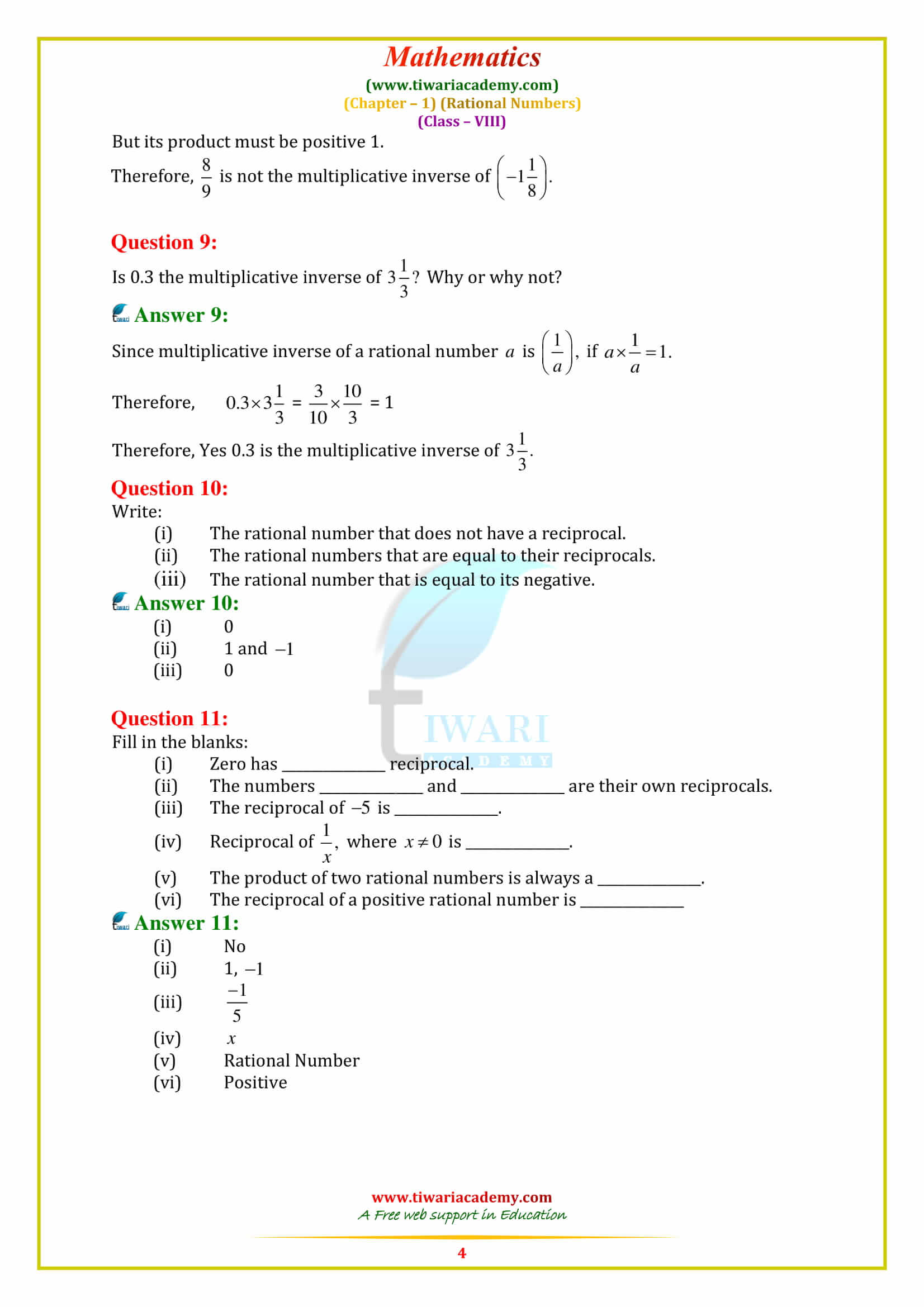NCERT Solutions for Class 8 Maths Chapter 1 Exercise 1.1 in PDF form free