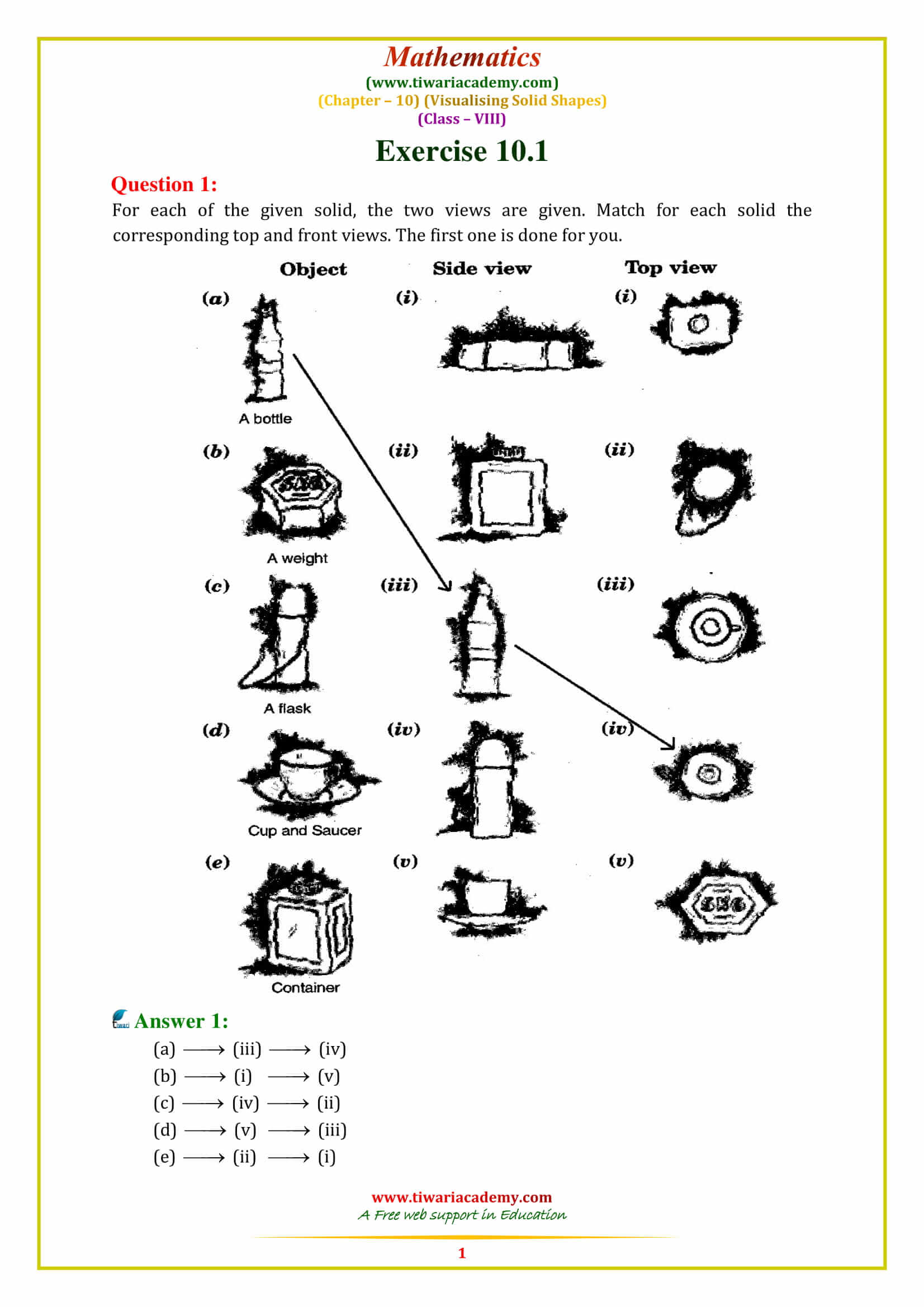 NCERT Solutions for Class 8 Maths Chapter 10 VISUALISING SOLID SHAPES in pdf form