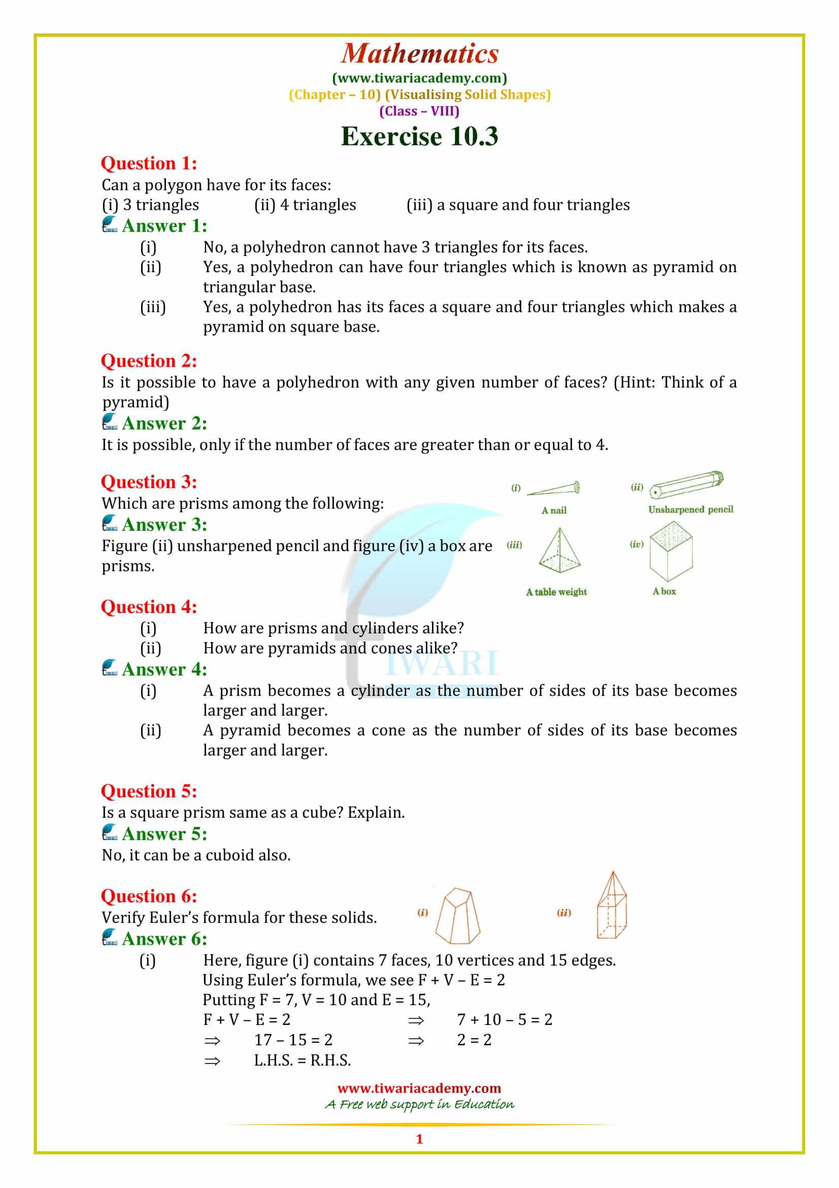 NCERT Solutions for Class 8 Maths Chapter 10 Exercise 10.3 in english medium