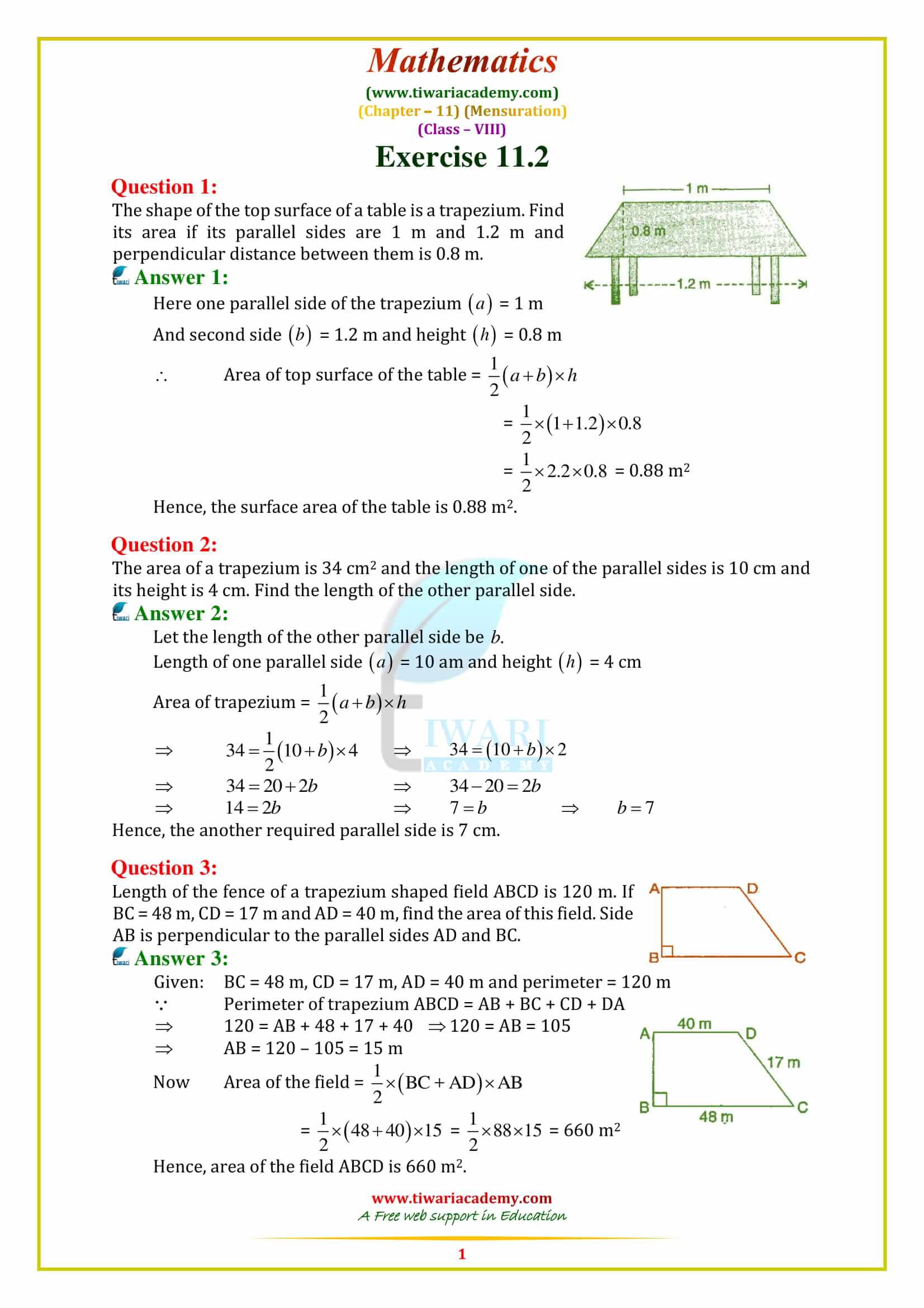 NCERT Solutions for Class 8 Maths Chapter 11 Exercise 11.2