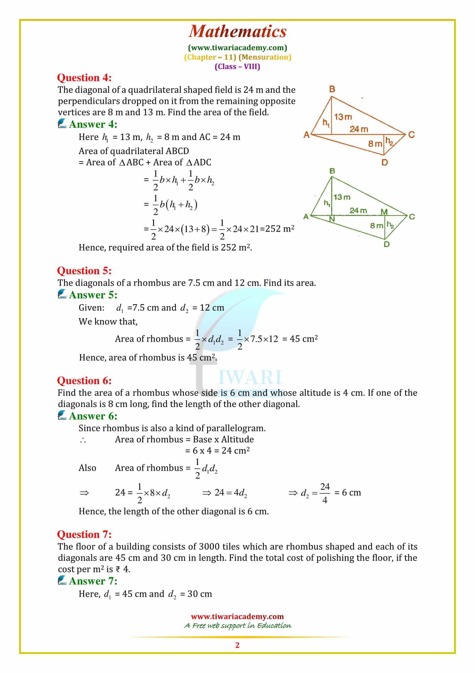 NCERT Solutions for Class 8 Maths Chapter 11 Exercise 11.2 in pdf form