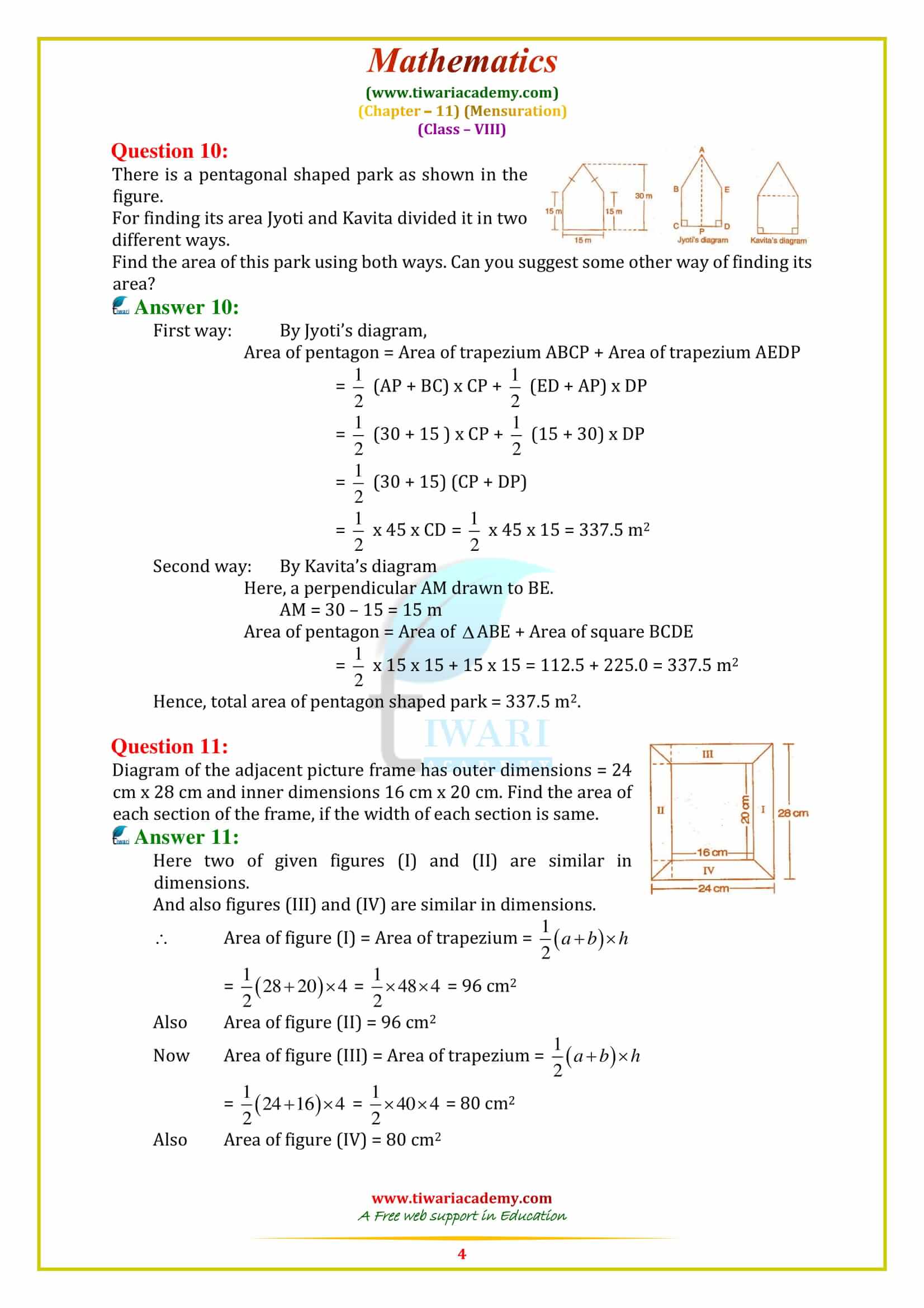 NCERT Solutions for Class 8 Maths Chapter 11 Exercise 11.2 guide free
