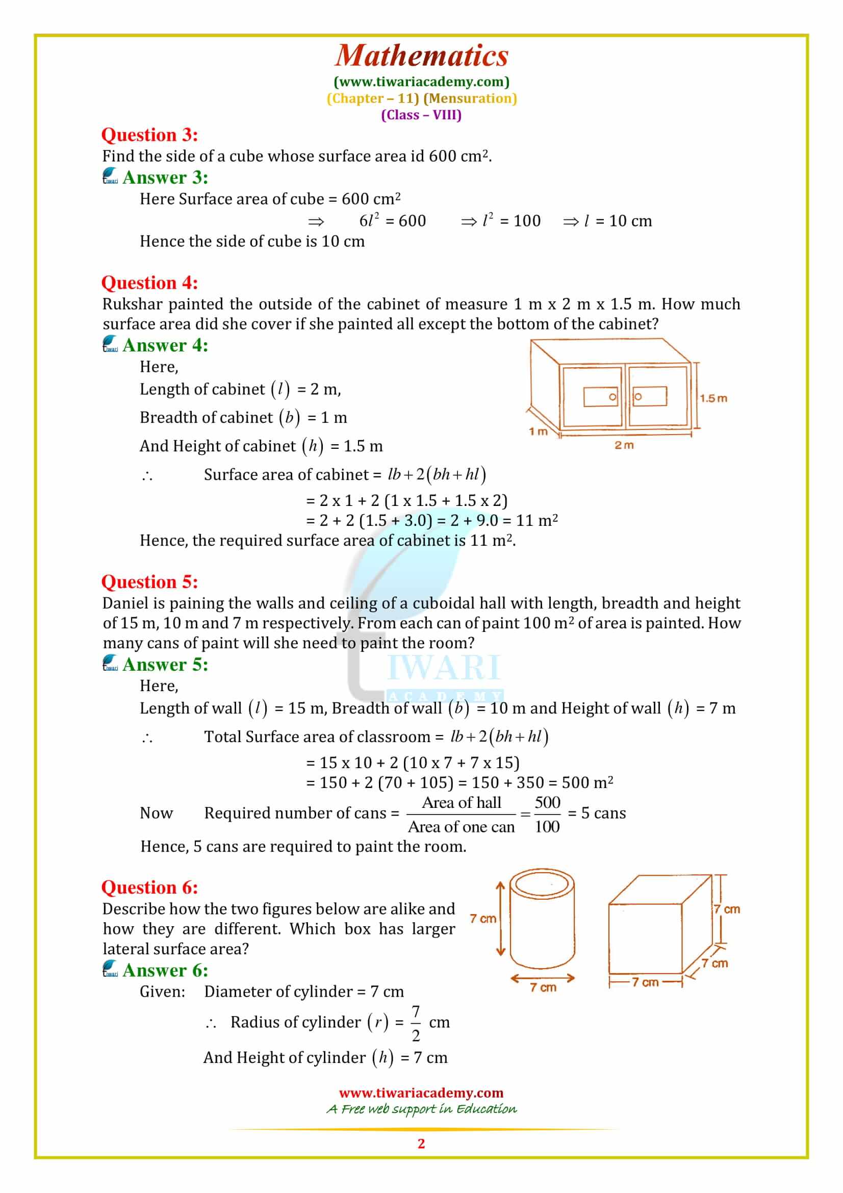 NCERT Solutions for Class 8 Maths Chapter 11 Exercise 11.3 in english for mp board