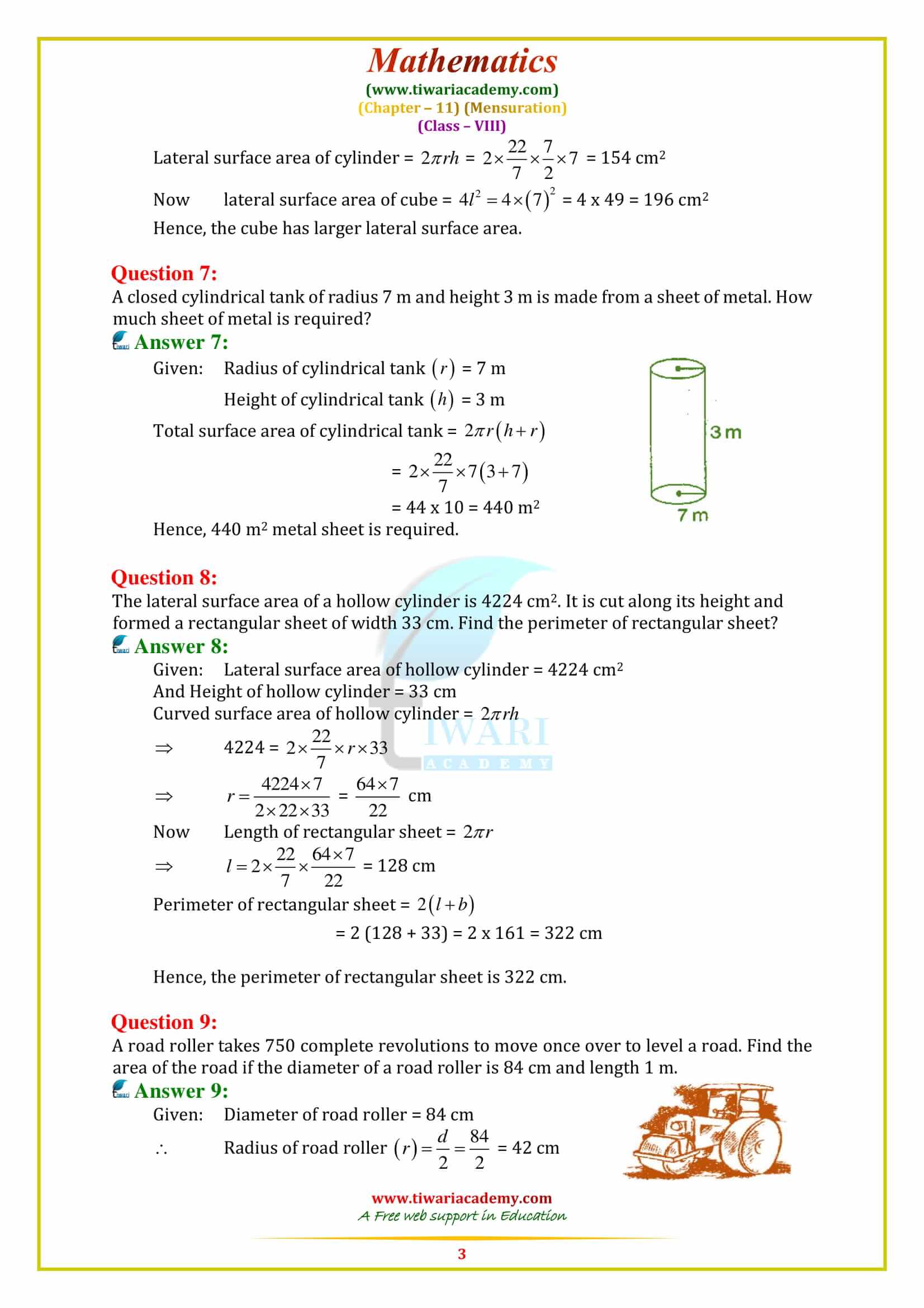 NCERT Solutions for Class 8 Maths Chapter 11 Exercise 11.3 in pdf free