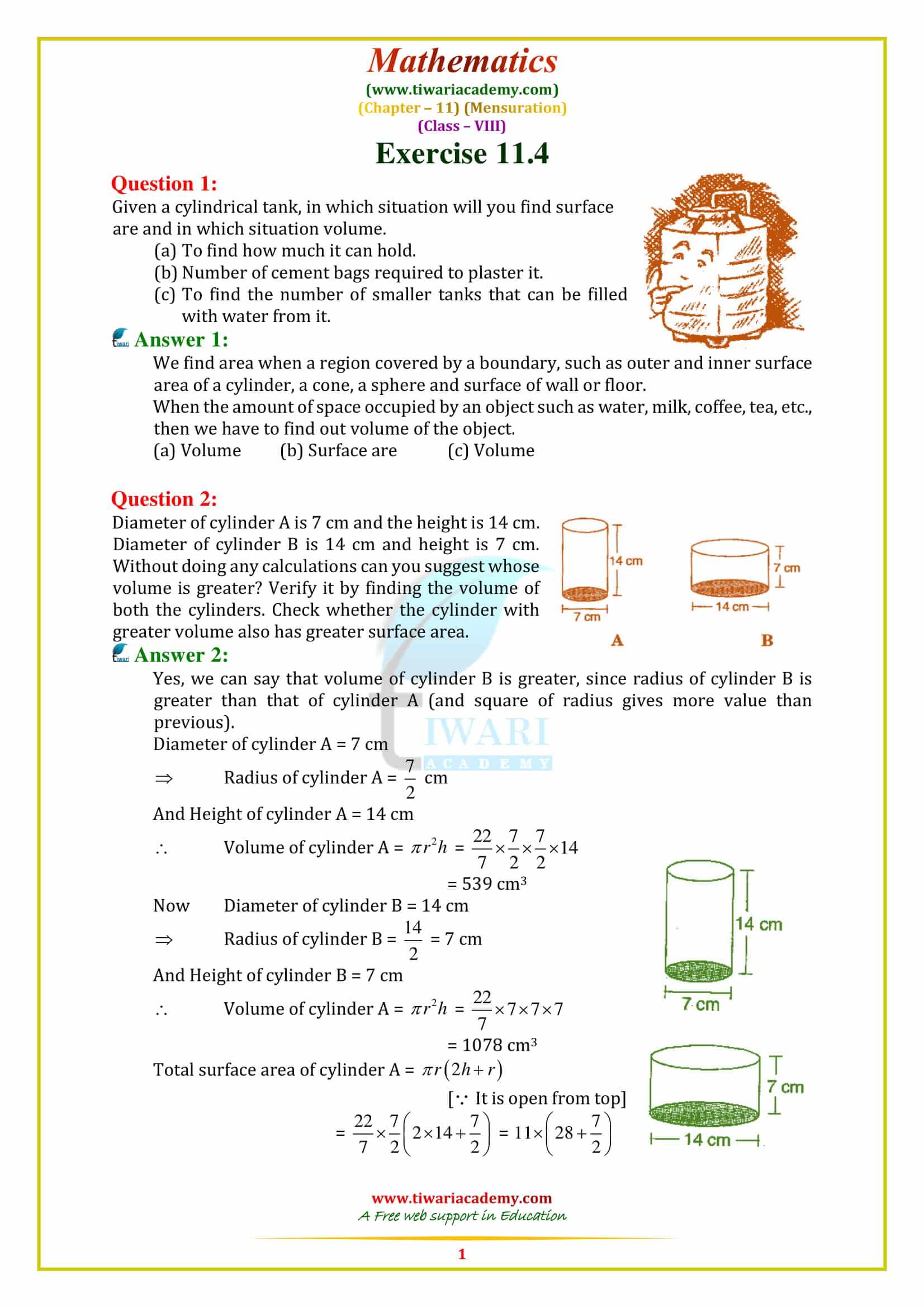 NCERT Solutions for Class 8 Maths Chapter 11 Exercise 11.4