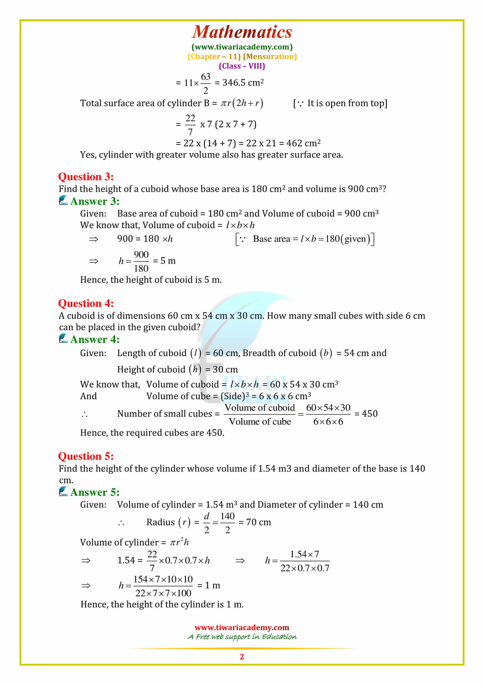 NCERT Solutions for Class 8 Maths Chapter 11 Exercise 11.4 in pdf form
