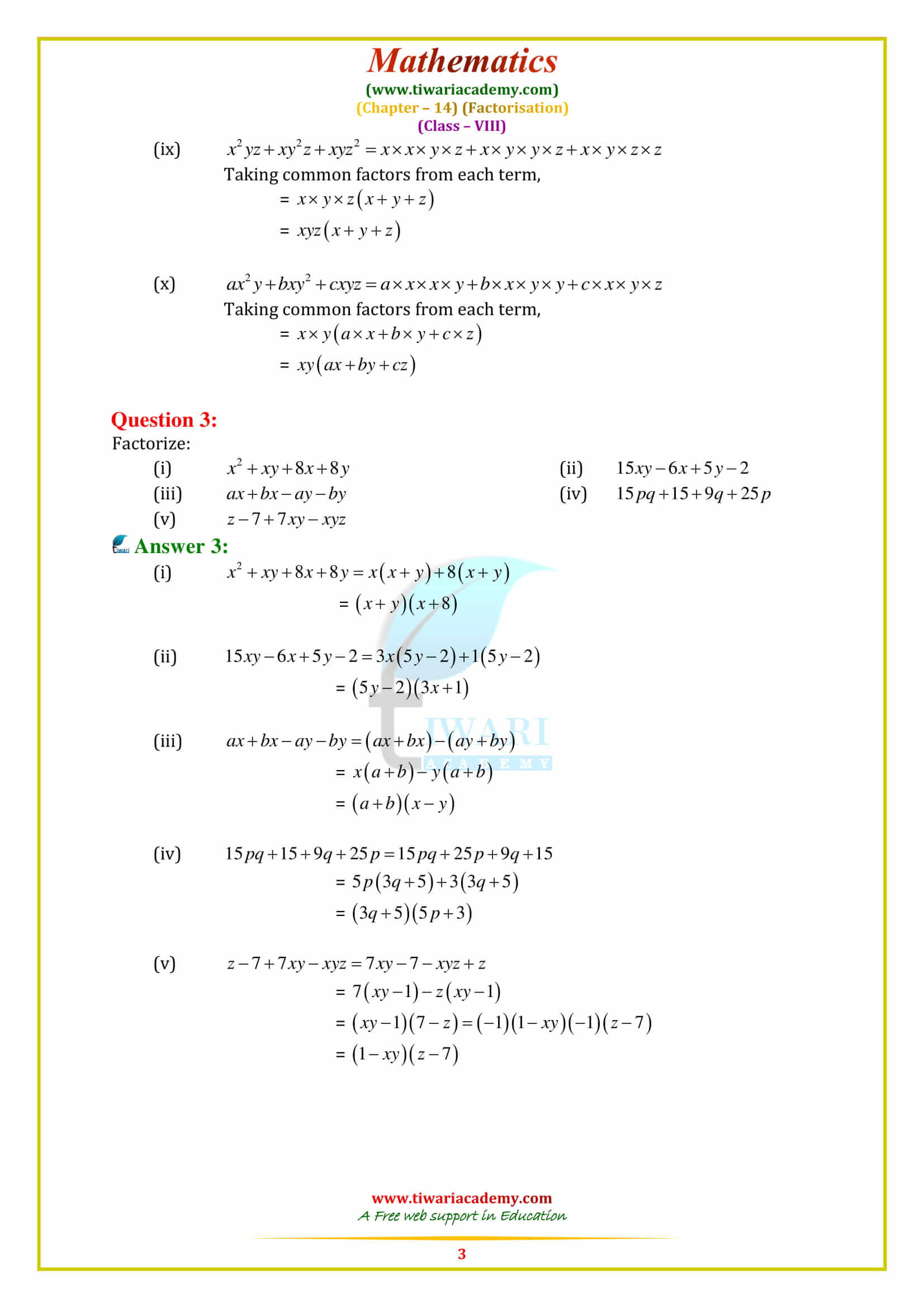 NCERT Solutions for Class 8 Maths Chapter 14 Exercise 14.1 in english medium pdf free