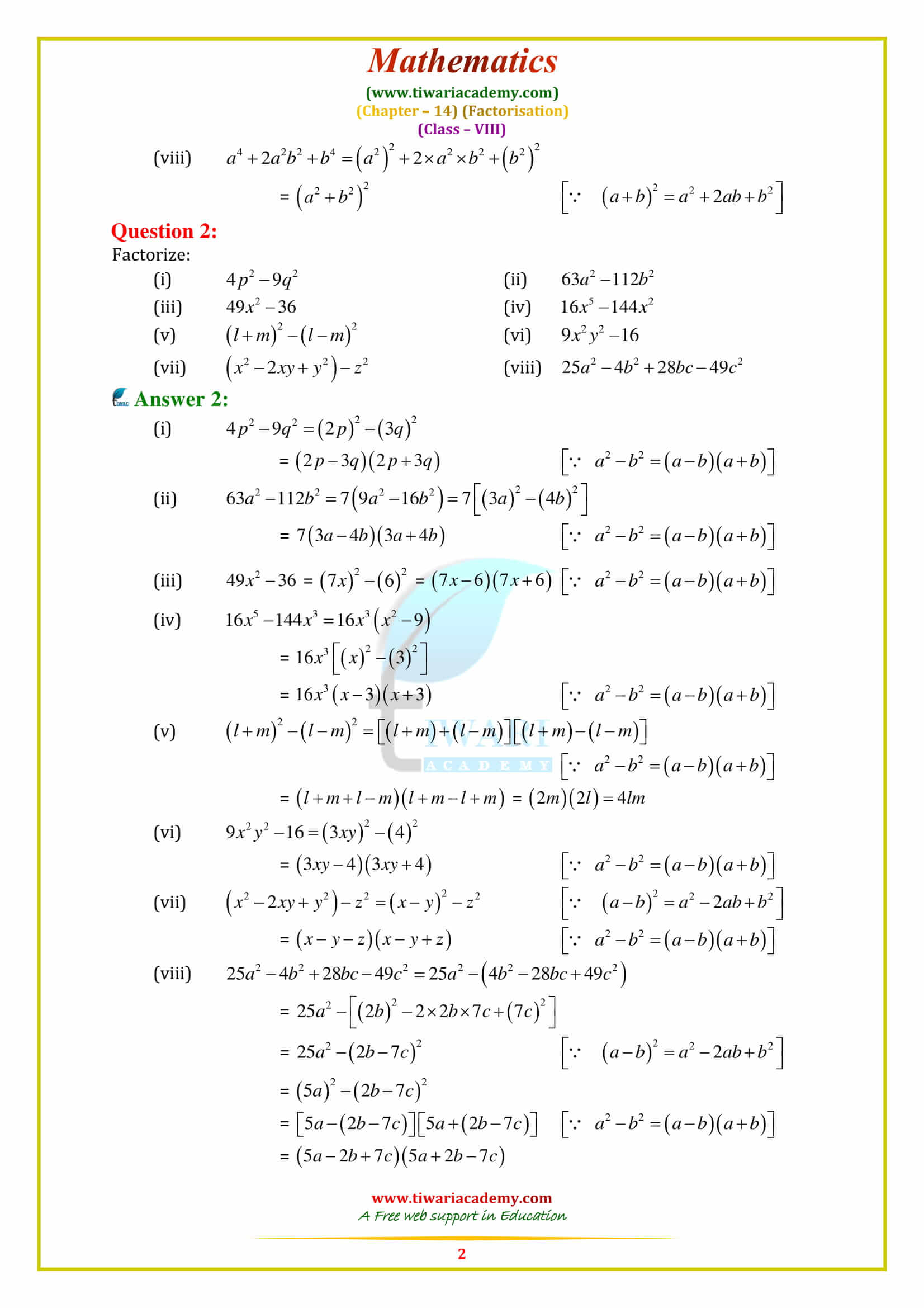 NCERT Solutions for Class 8 Maths Chapter 14 Exercise 14.2 in pdf form free