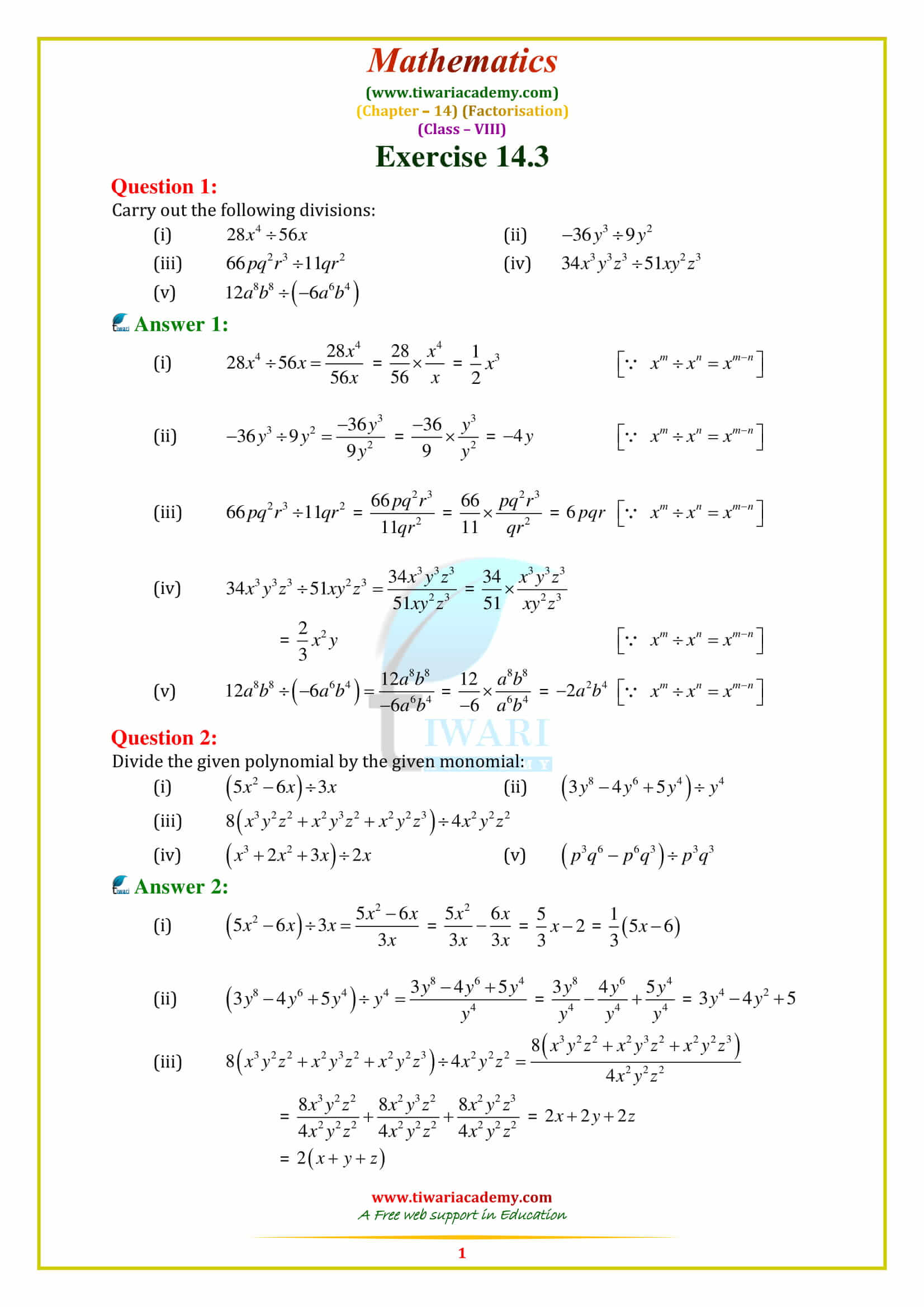 NCERT Solutions for Class 8 Maths Chapter 14 Exercise 14.3